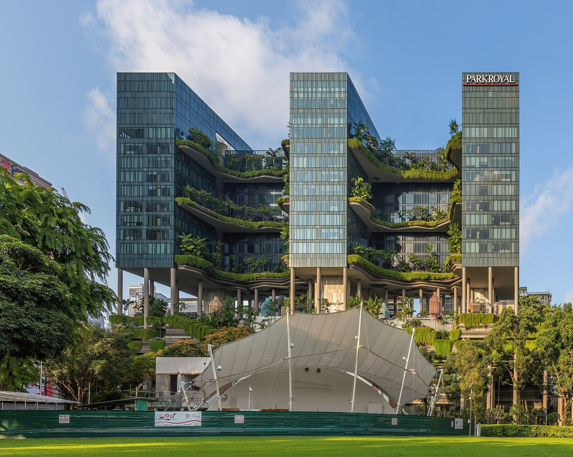PARKROYAL on Pickering in Singapore with planted terraces integrated into the building mass