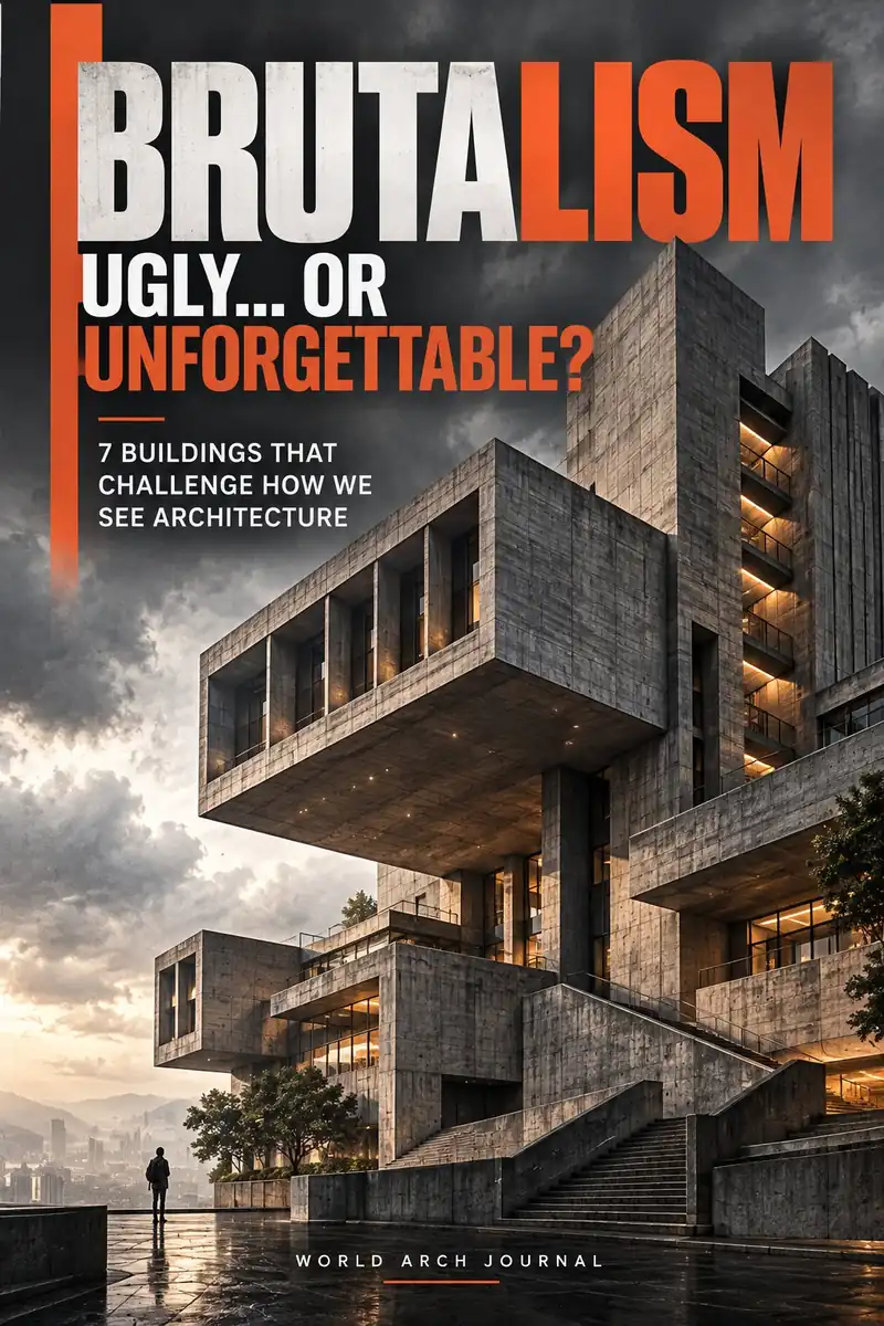 World Arch Journal cover: Brutalism, Ugly or Unforgettable? 7 buildings that challenge how we see architecture — a monumental concrete brutalist building
