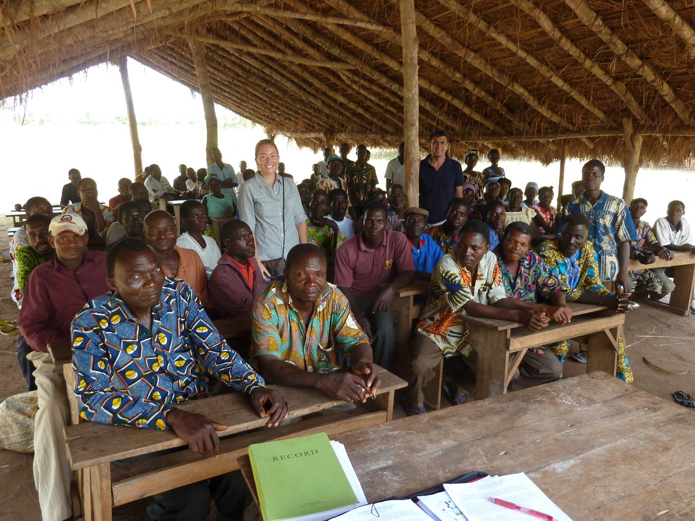 Engineers and project partners during a construction site visit at a school project in Togo