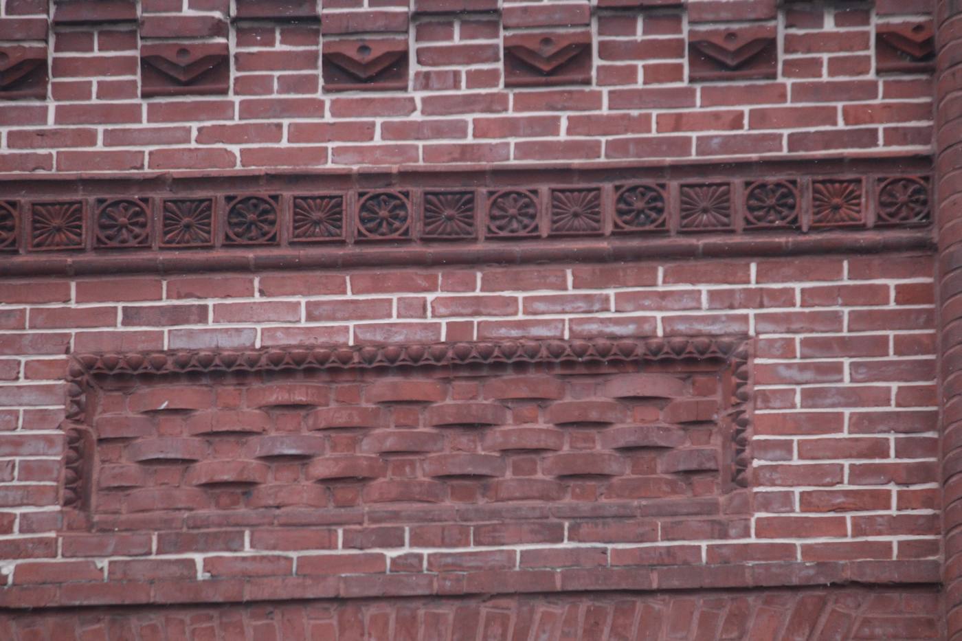 Detail of ornamental brickwork on a building facade