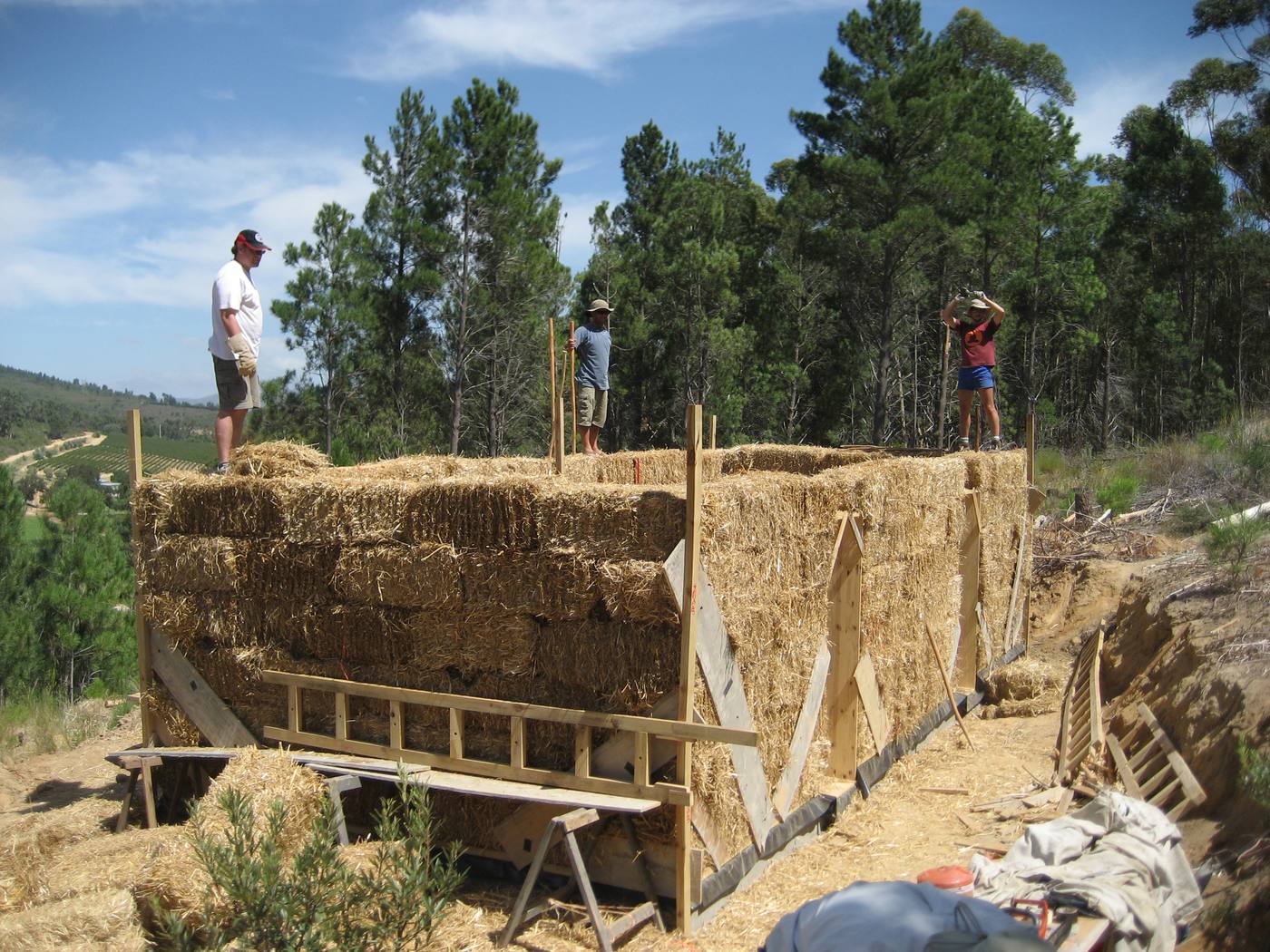 A straw-bale house under construction