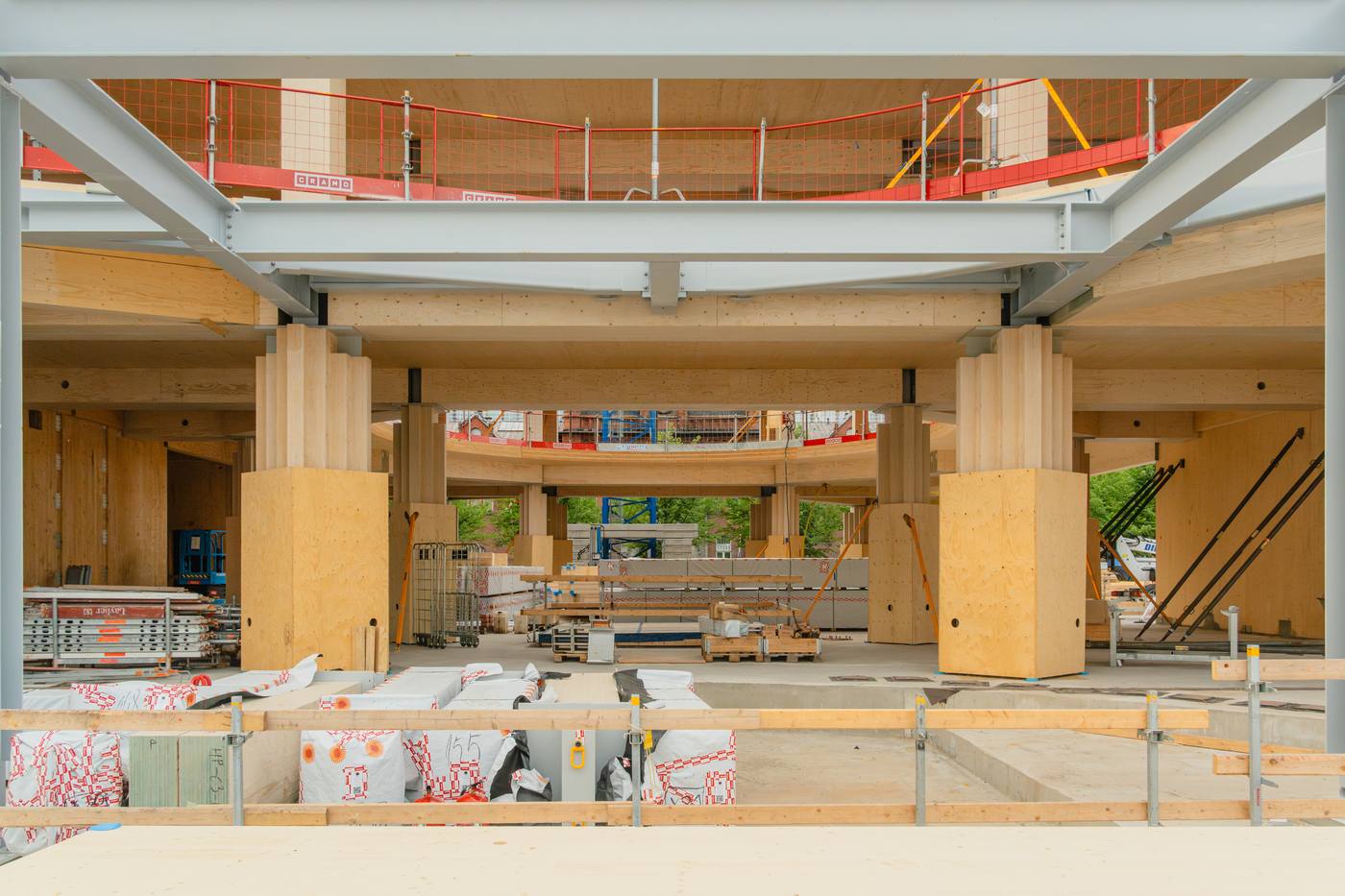 The LVL and CLT timber structure of the Katajanokan Laituri building under construction in Helsinki
