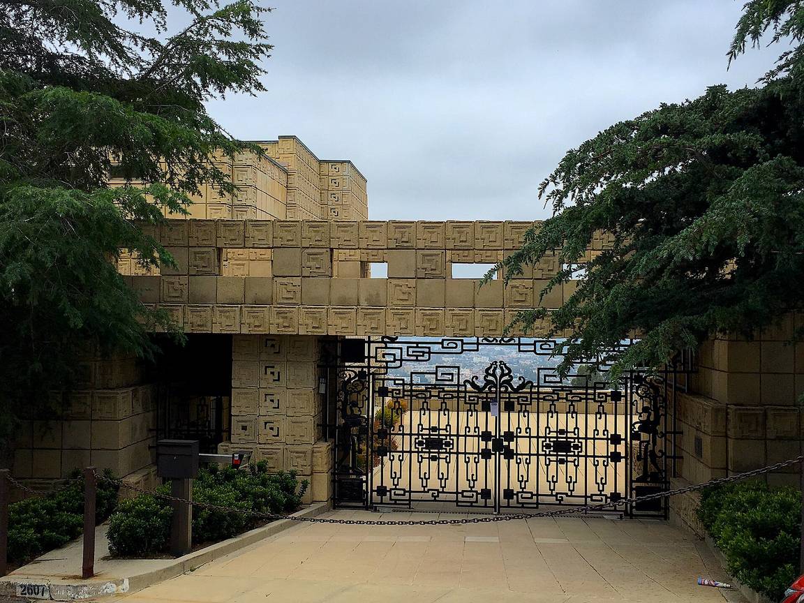 The Ennis House in Los Angeles, a monumental house built of patterned concrete textile blocks