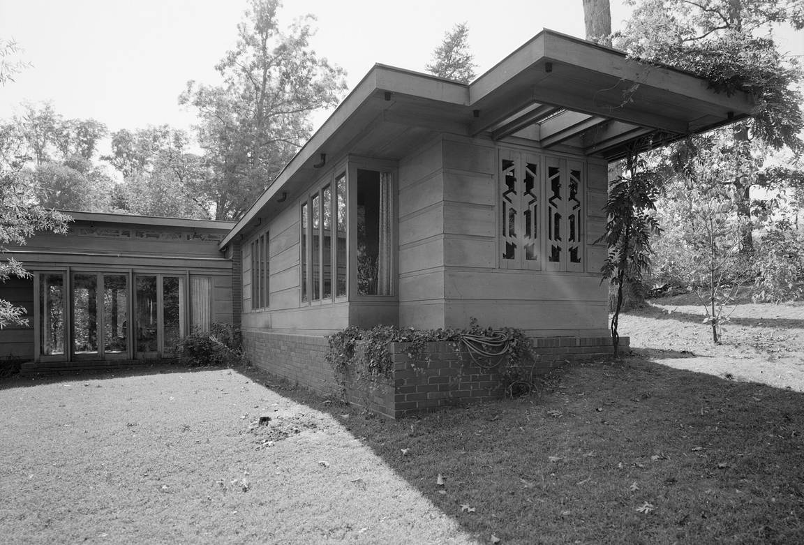 The Pope–Leighey House, a small brick Usonian house photographed for the Historic American Buildings Survey