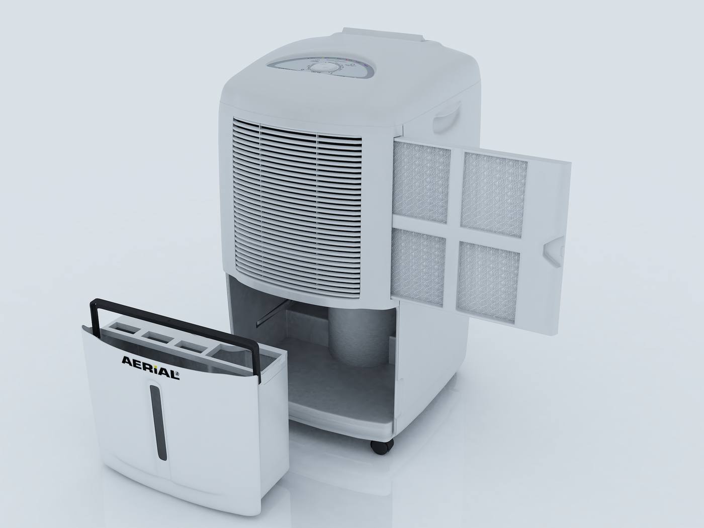 A portable dehumidifier — useful for acute moisture loads, not a substitute for ventilation