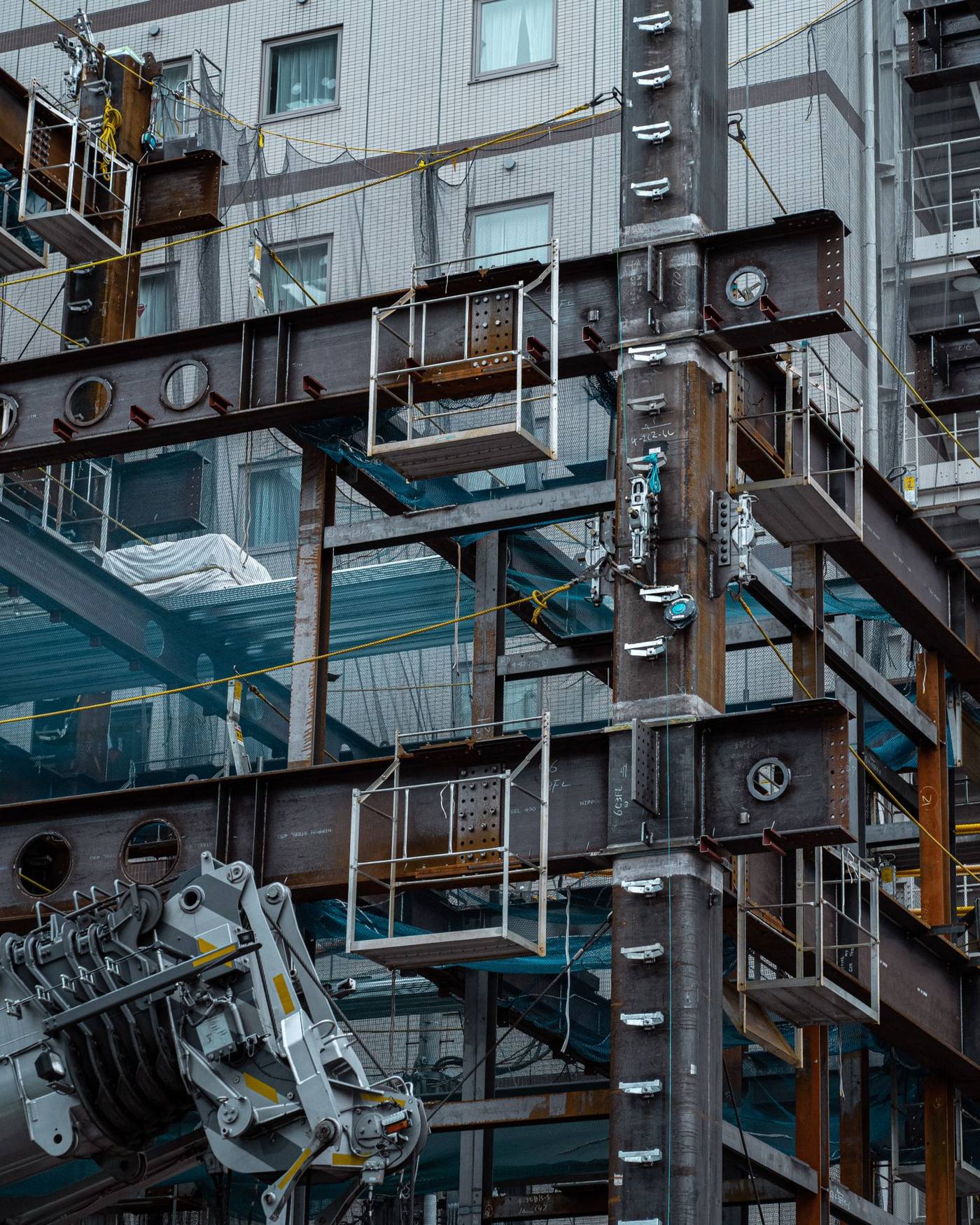 Steel beams and frame at a construction site