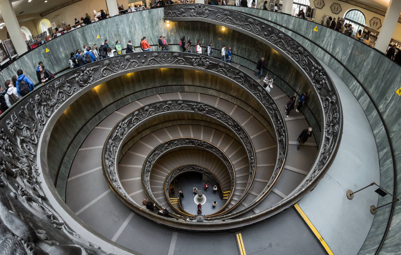 The double spiral staircase at the Vatican Museums, photographed looking down its curving well