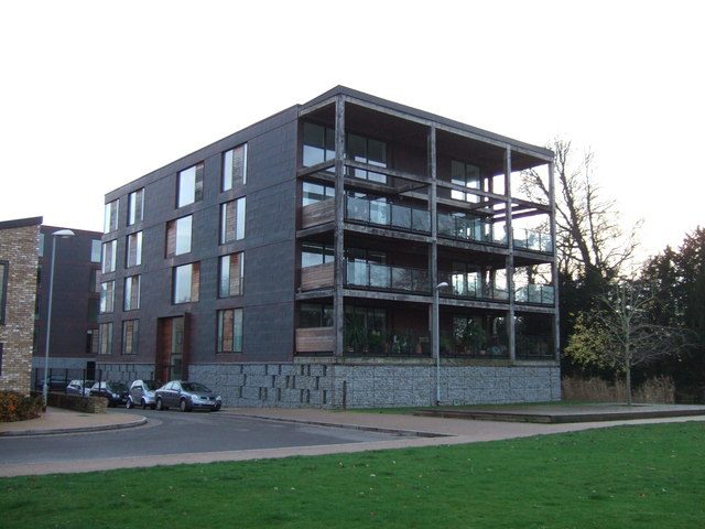 Contemporary brick and timber houses of the Accordia development in Cambridge, the 2008 Stirling Prize winner