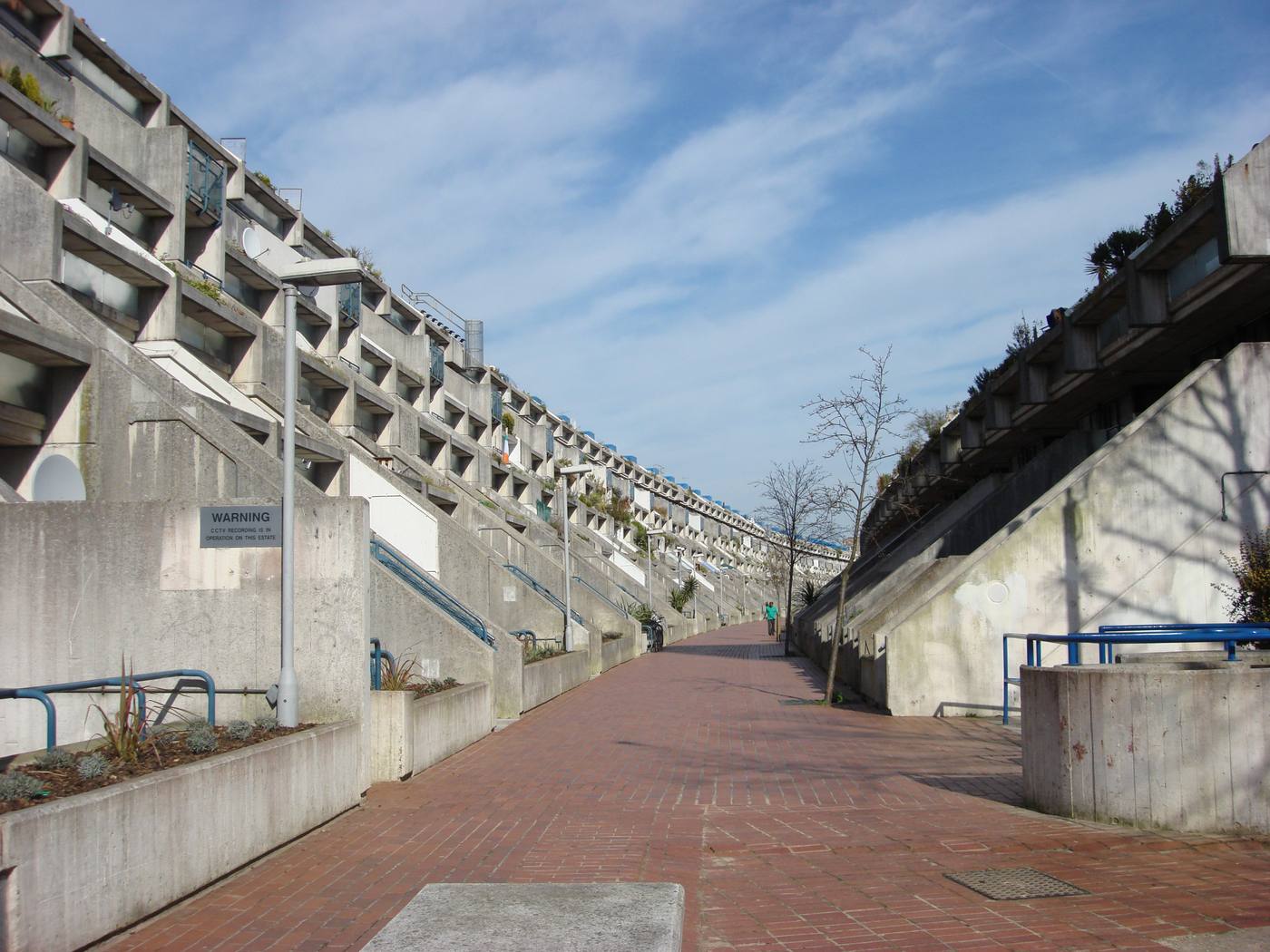 Rowley Way pedestrian street on the Alexandra and Ainsworth Estate in Camden, London, the celebrated Neave Brown council housing