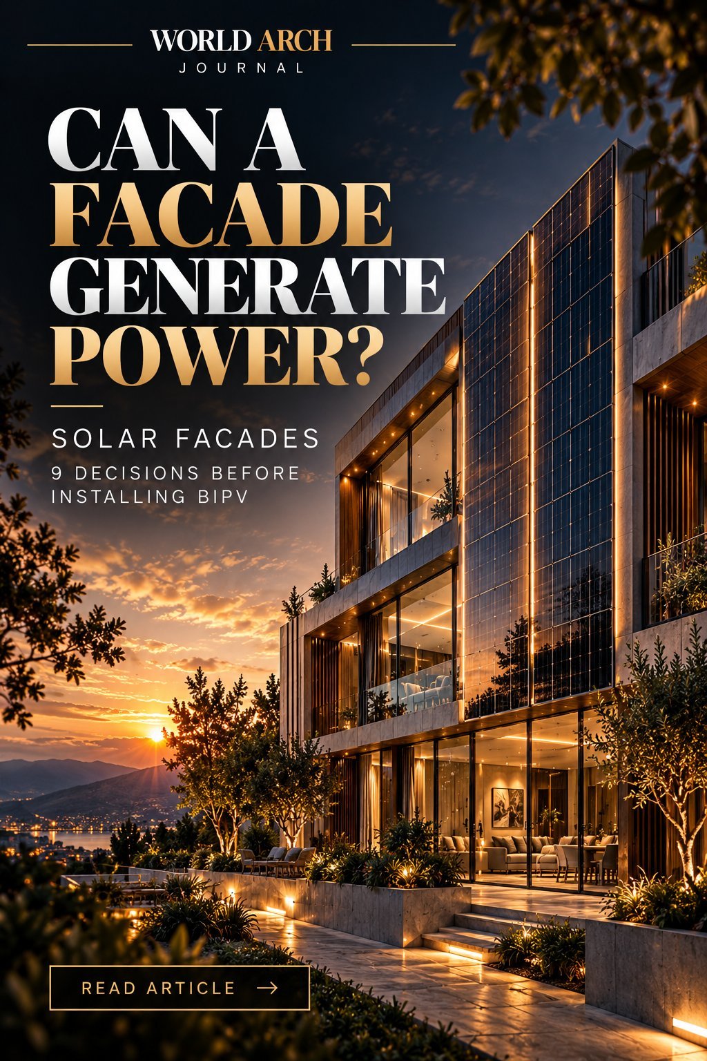 World Arch Journal cover: Can a Facade Generate Power? Solar Facades — 9 decisions before putting photovoltaics on your building, over a photovoltaic facade