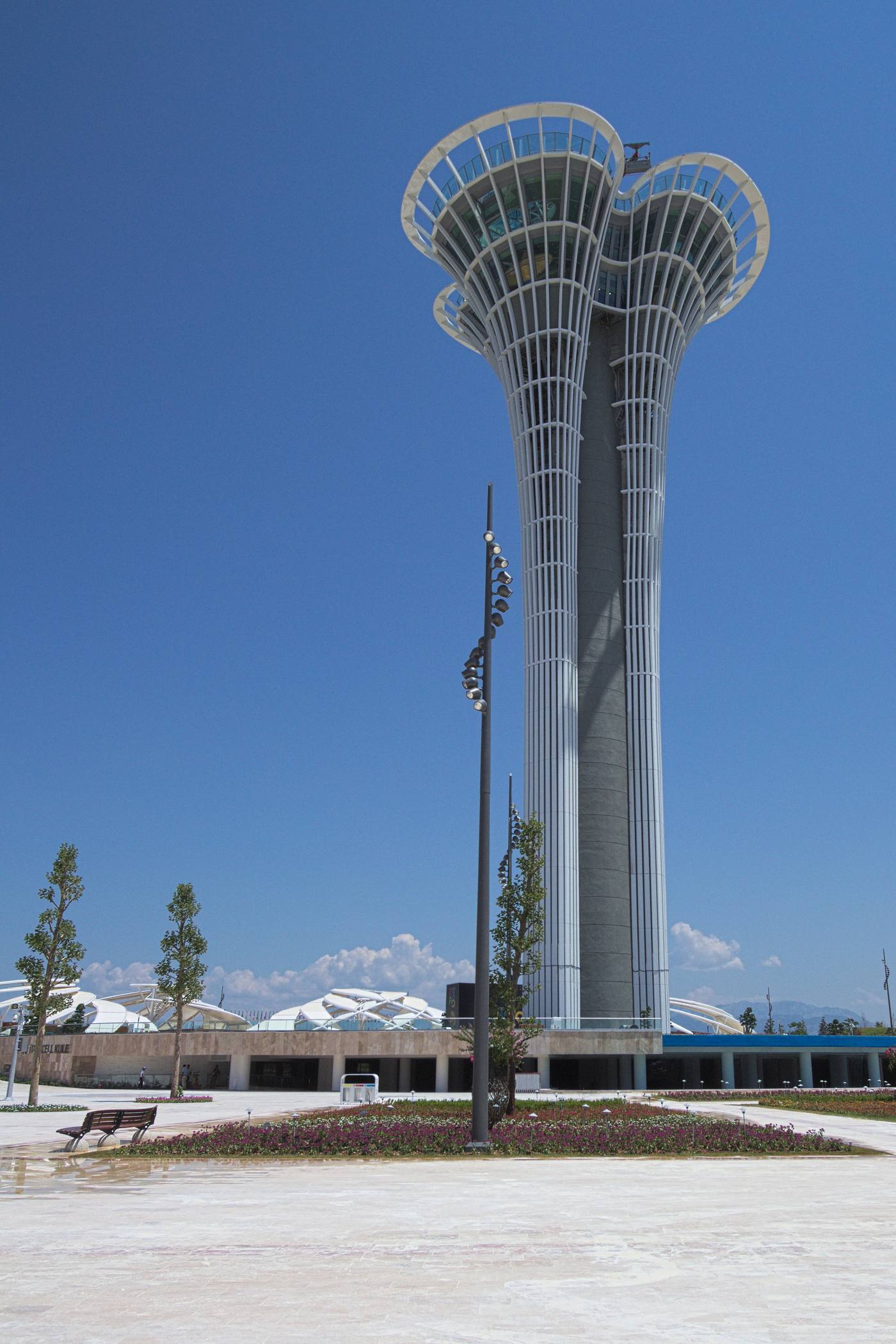 The Turkcell Expo Tower rising over Expo Square at the former EXPO 2016 site in Antalya, Türkiye