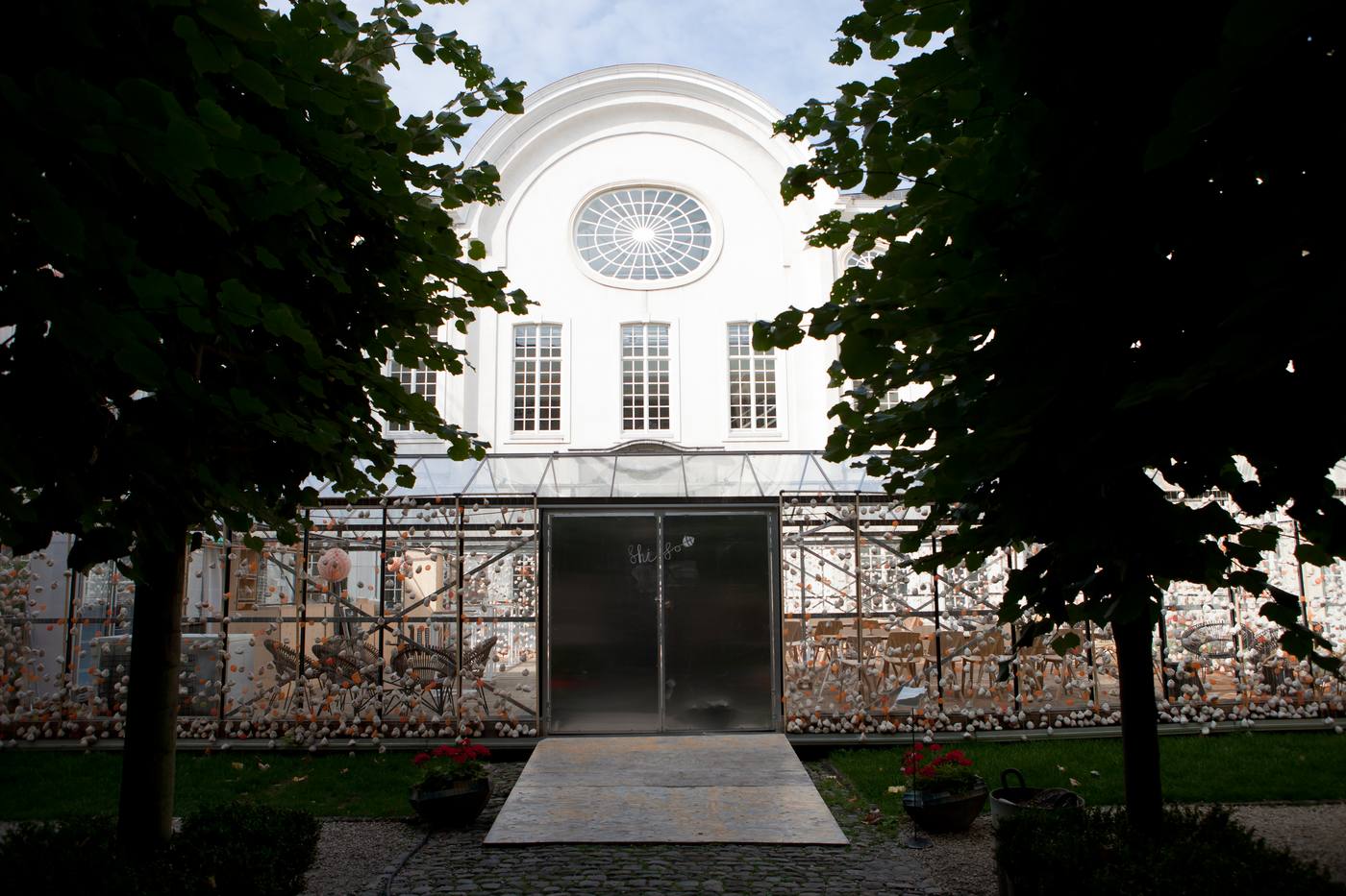 The garden façade of Design Museum Gent in Ghent, Belgium