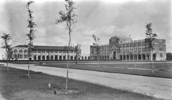 Herzstein Hall and Lovett Hall on the Rice University campus in Houston