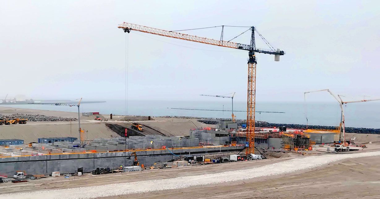 The entrance to the Fehmarnbelt Tunnel under construction, seen from the Danish side at Rødbyhavn