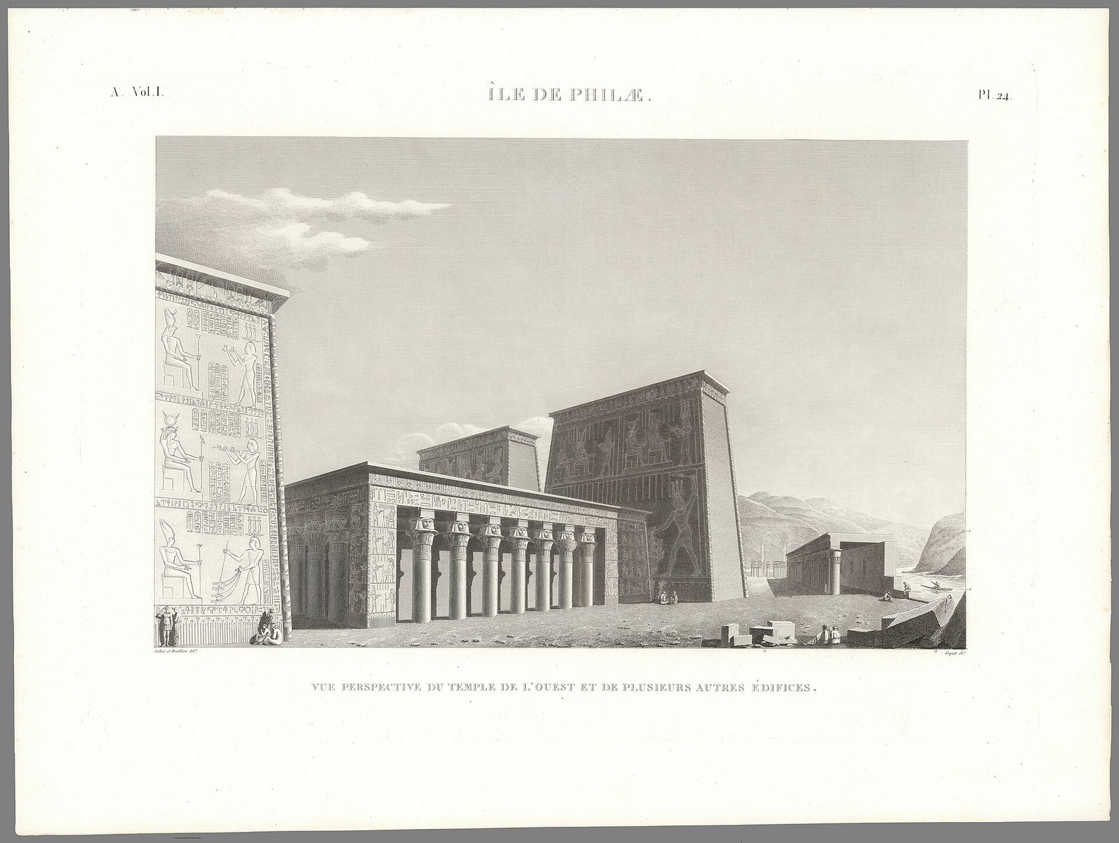 Philae as drawn for the Description de l'Égypte (1809–29): the island's temples in an engraved perspective view
