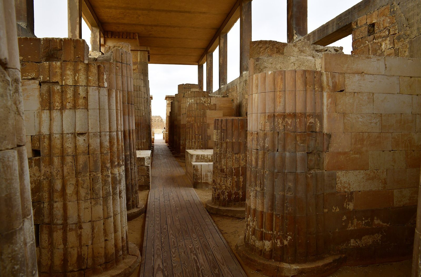 The entrance colonnade of Djoser's complex at Saqqara: engaged fluted columns of stone imitating bundled reeds