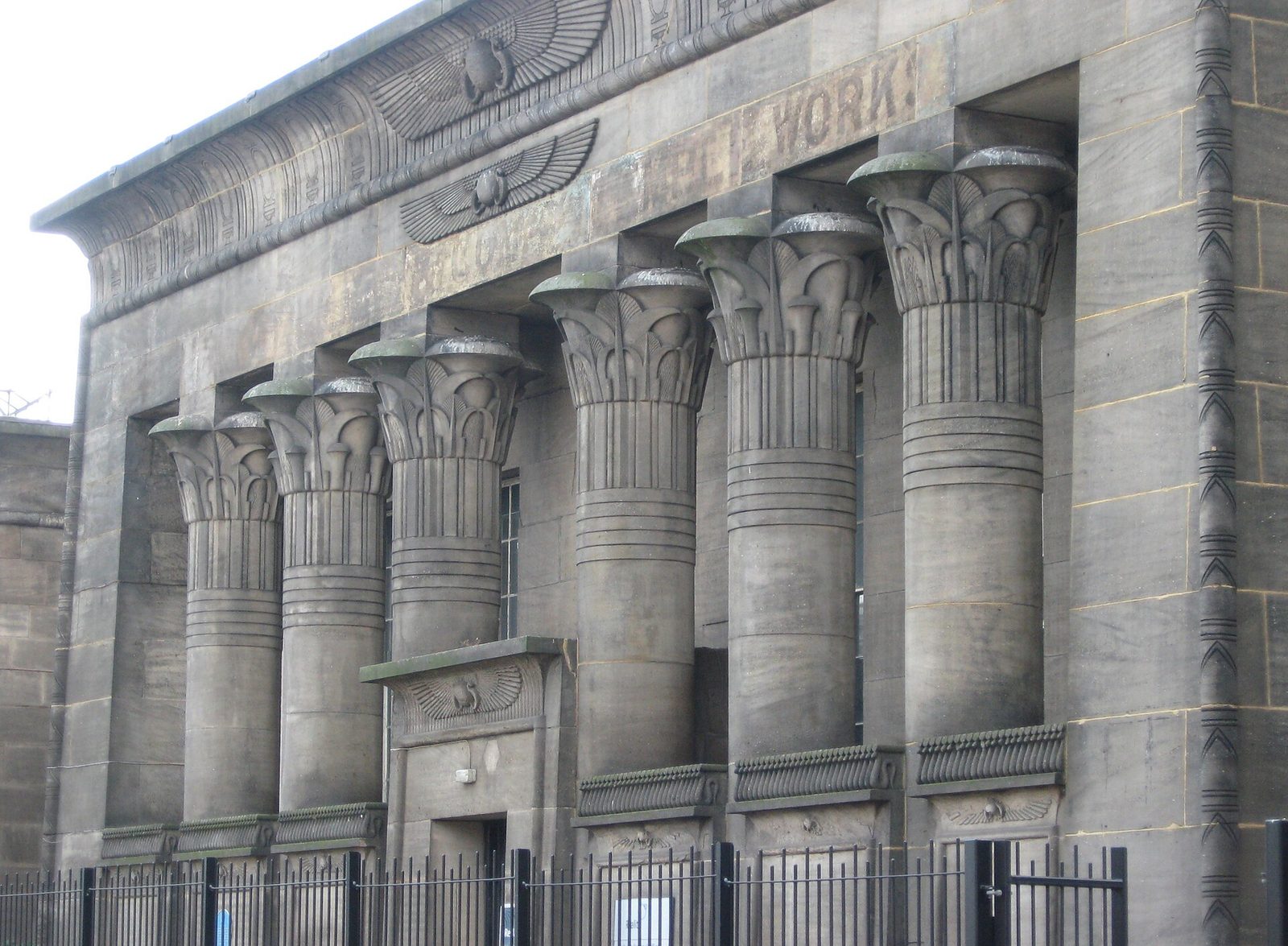 Temple Works, Leeds: a Victorian flax mill fronted by lotus columns, a winged sun disc and a facade modelled on the Temple of Horus at Edfu