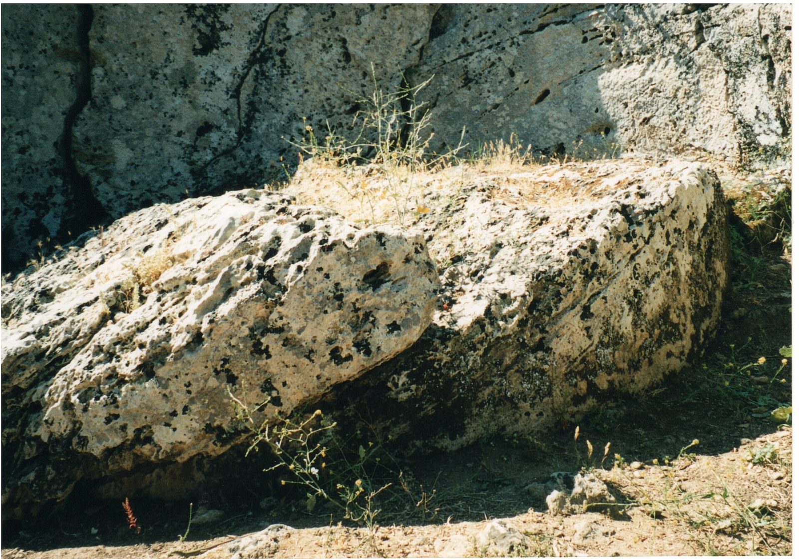 Unfinished column drums and cut blocks lying in the ancient quarry at Selinunte
