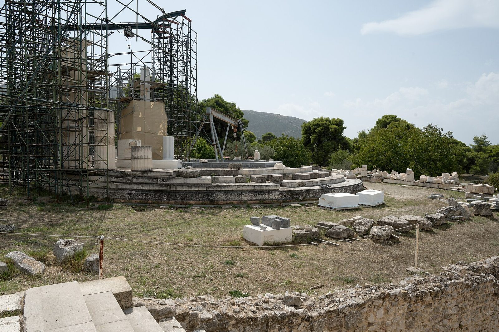 The circular foundations of the Tholos at Epidaurus in the sanctuary of Asklepios