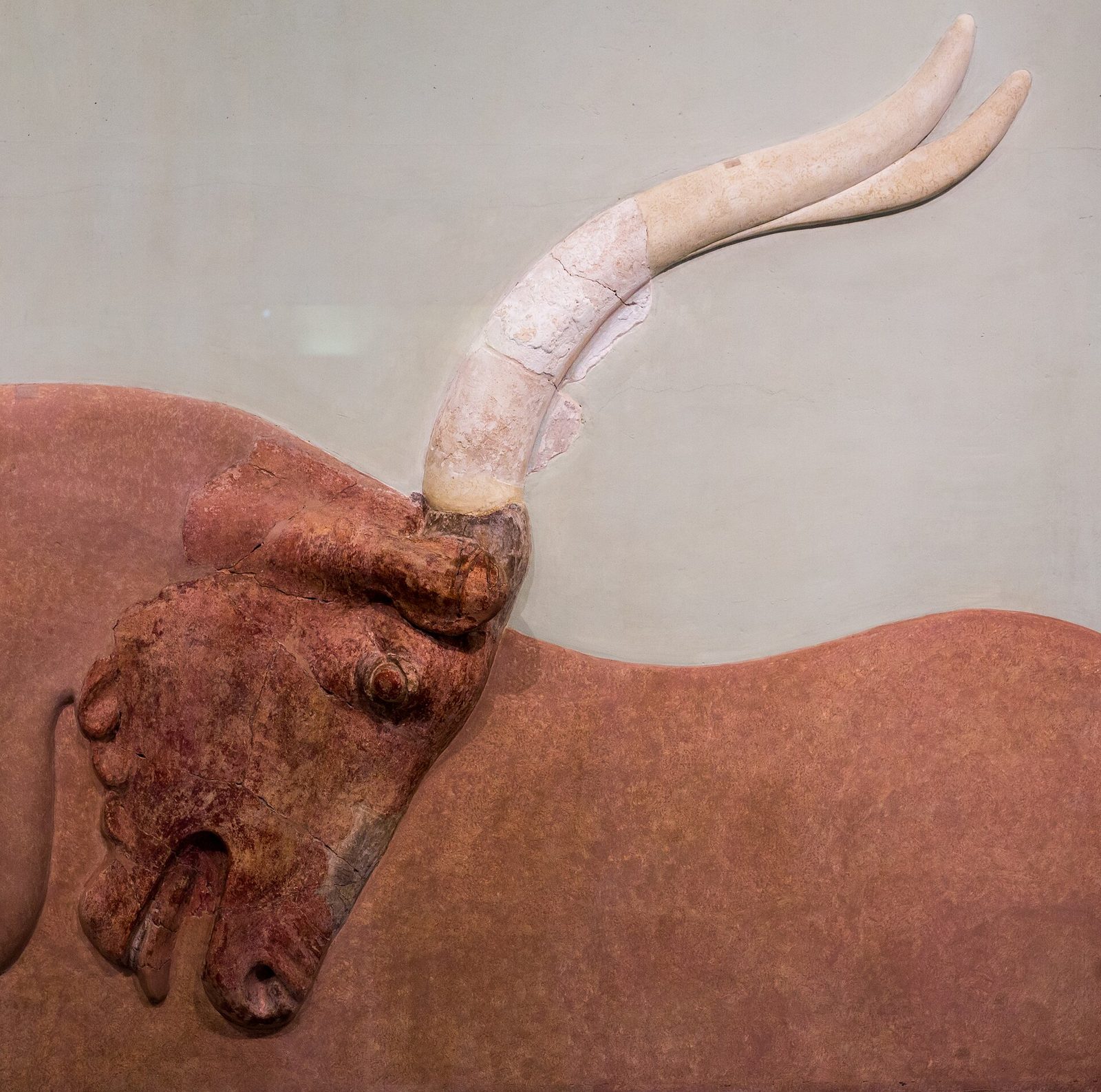 The bull relief fresco from the north entrance of Knossos, in the Heraklion museum