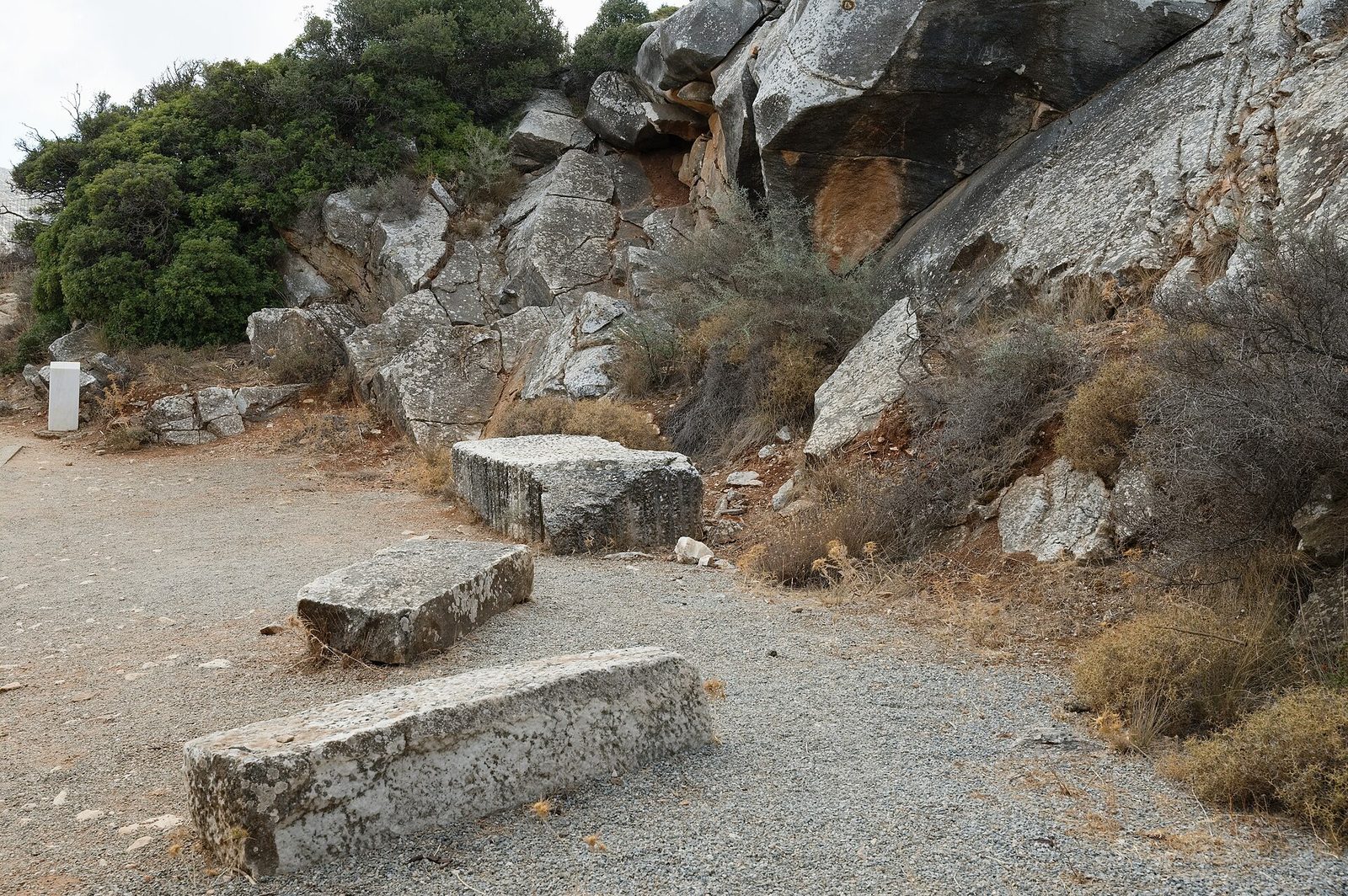 The ancient marble quarry at Flerio on Naxos, cut blocks and working faces