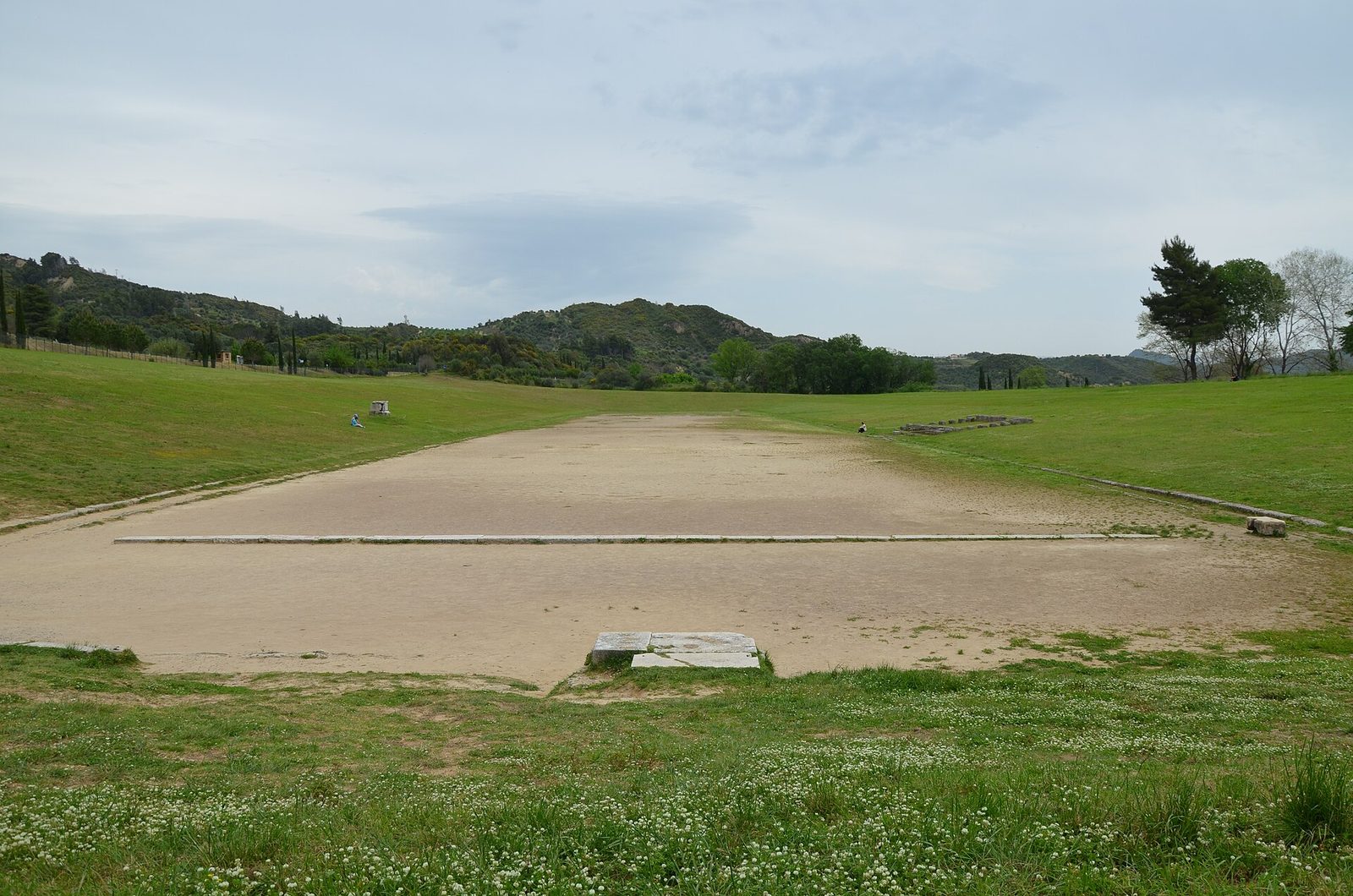 The stadium at Olympia: the long sandy track between grassed banks