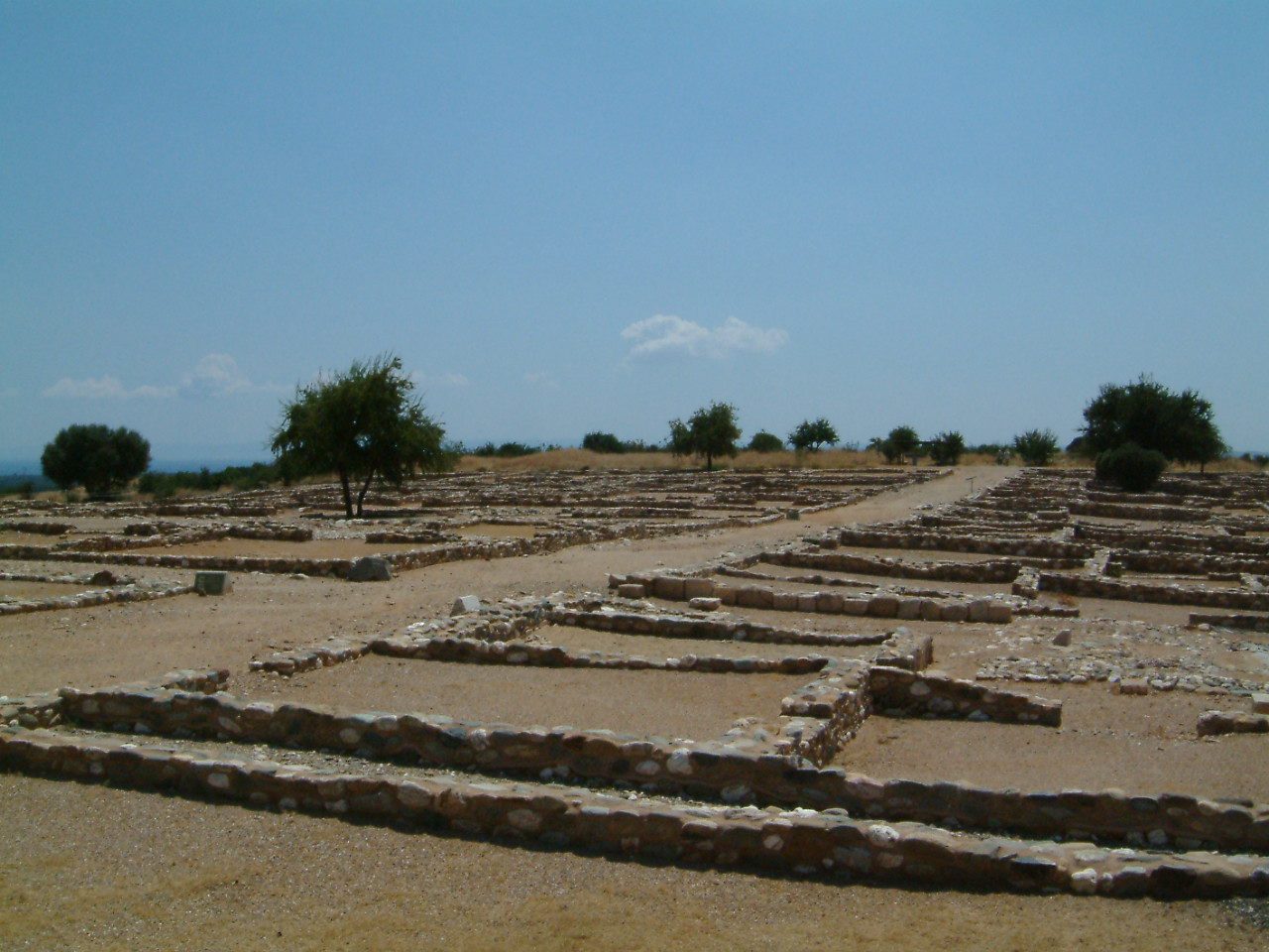 The excavated house foundations of Olynthus in their regular grid of streets