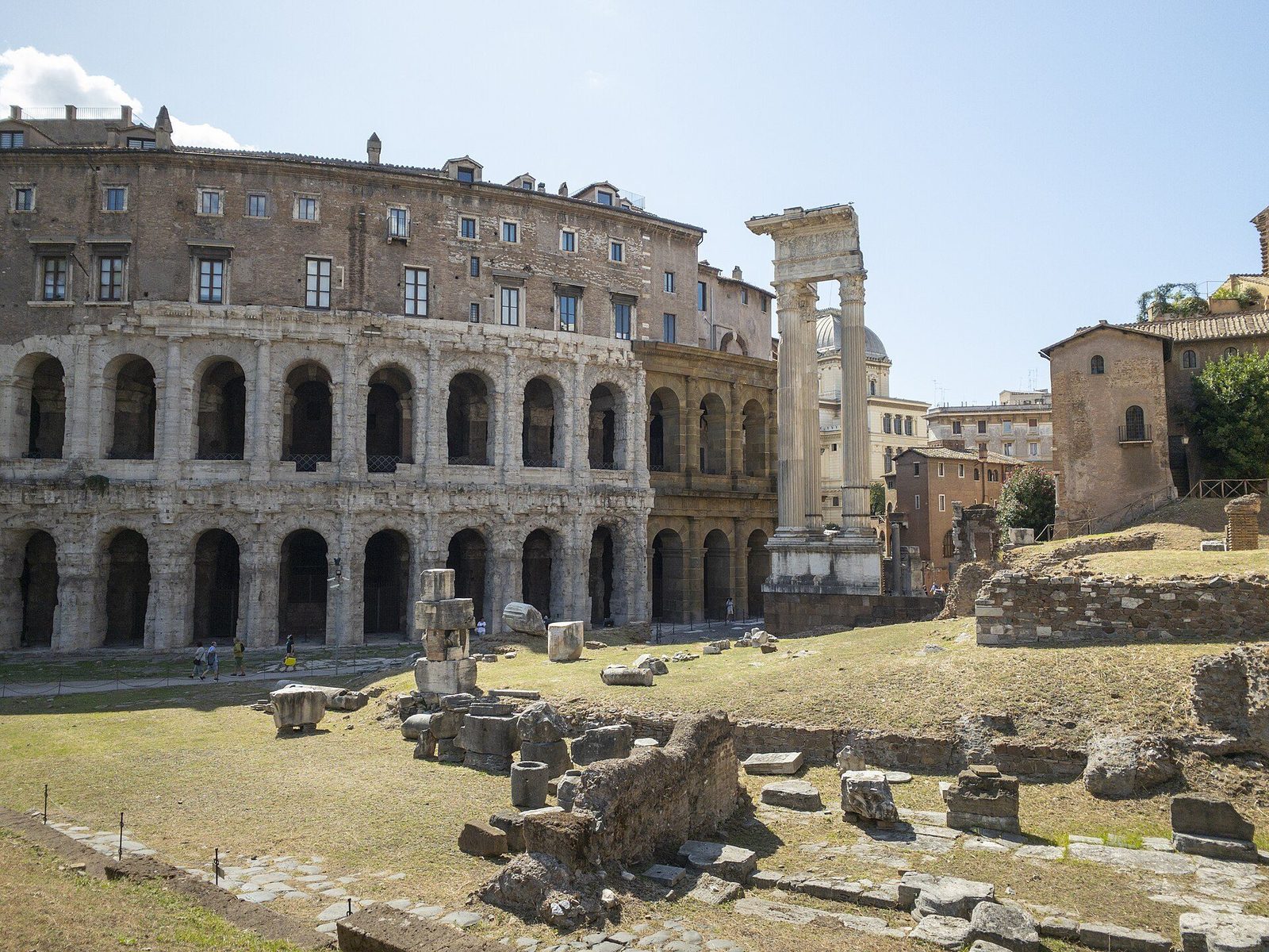 The Theatre of Marcellus in Rome: the travertine arcades of the ancient cavea, with Renaissance apartments built into its upper level