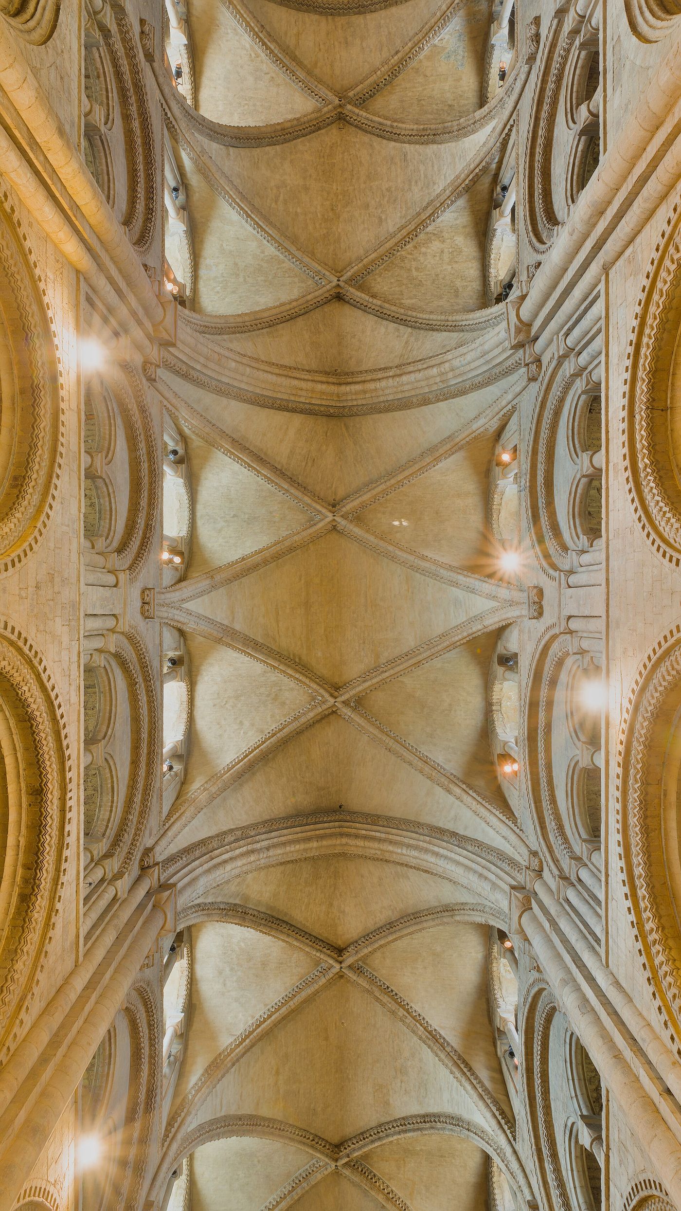 The rib vaults of Durham Cathedral nave, among the earliest in Europe