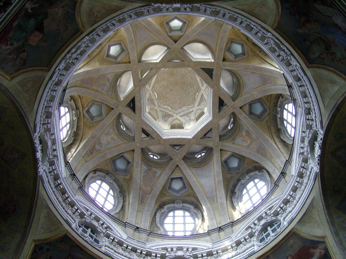 Guarini's interlaced-arch dome of San Lorenzo in Turin, seen from below