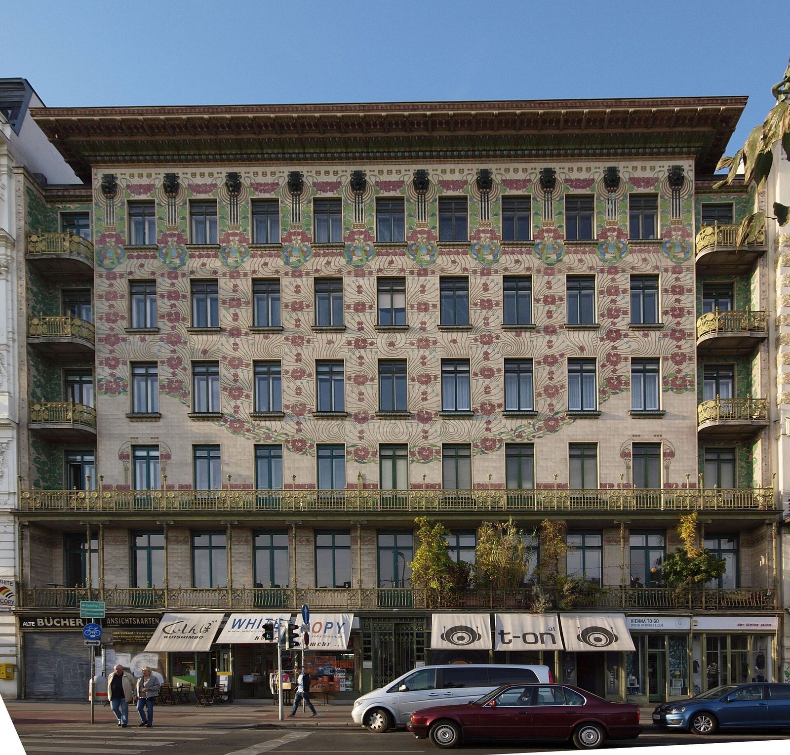 Otto Wagner's Majolikahaus in Vienna, its facade flowered with majolica tiles