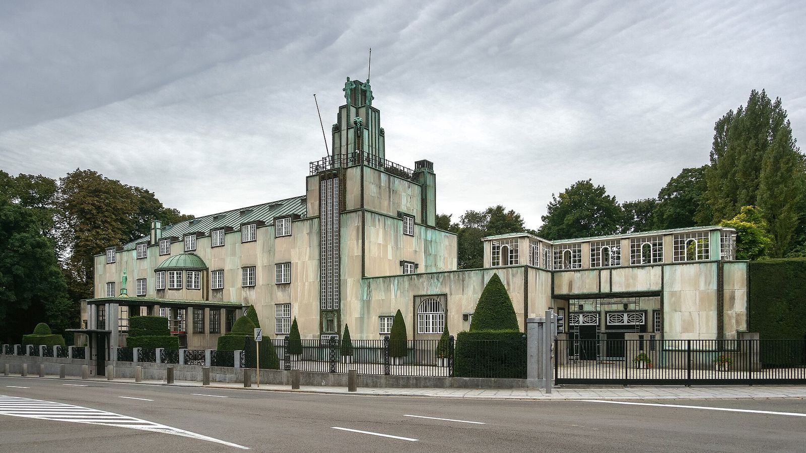 The Palais Stoclet in Brussels, marble slabs edged in bronze under its tower