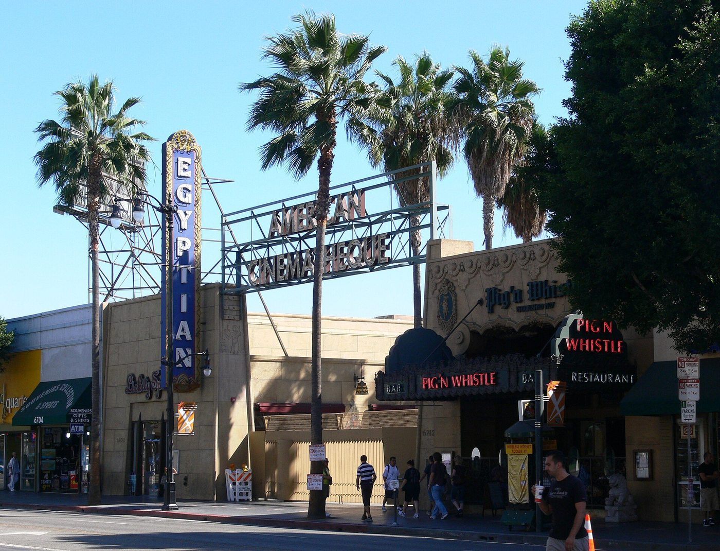 The forecourt and sign of the Egyptian Theatre on Hollywood Boulevard, Los Angeles