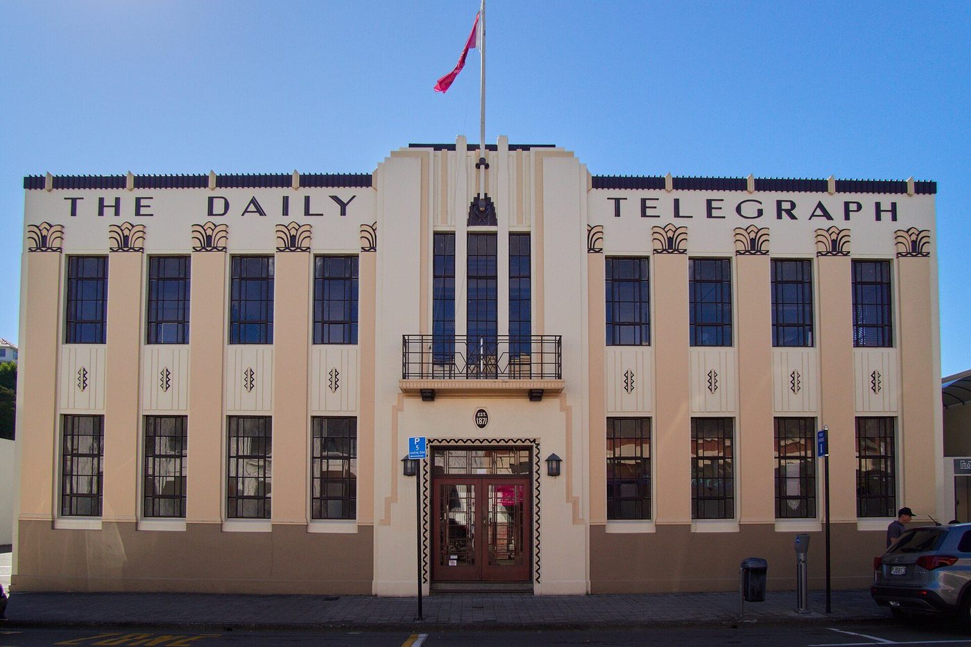 The Daily Telegraph Building in Napier, New Zealand, with stepped facade and stylised ornament