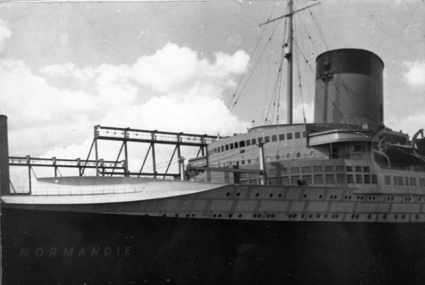 The bow of the French liner Normandie, photographed in the 1930s