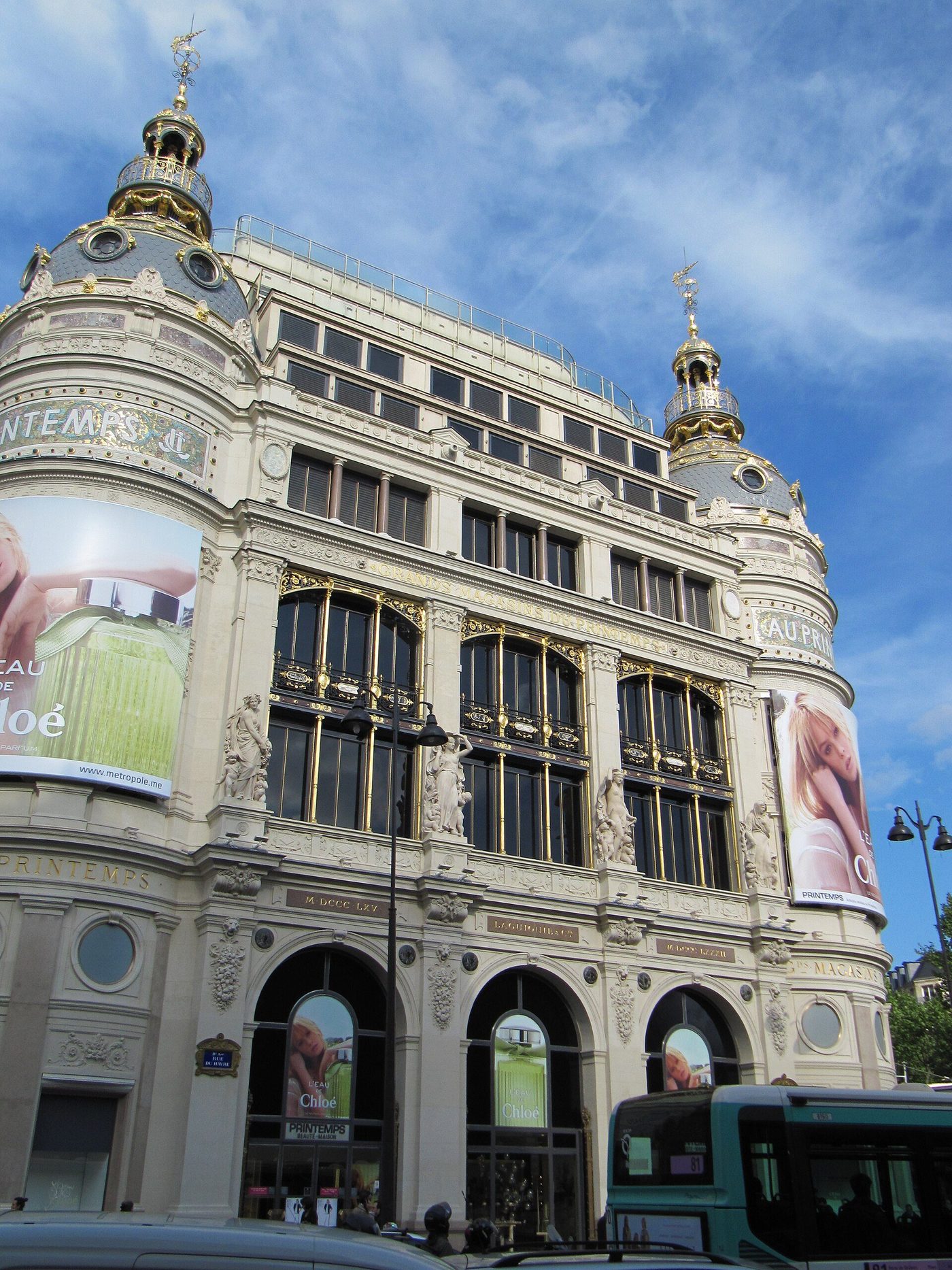 The facade of the Printemps department store on Boulevard Haussmann, Paris