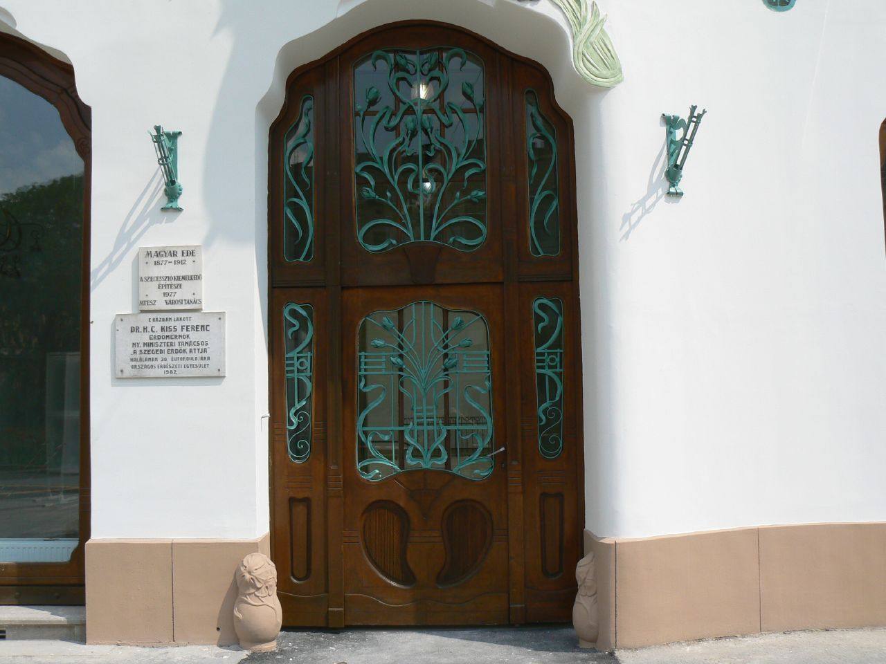 Entrance door with Art Nouveau ironwork at the Reök Palace in Szeged