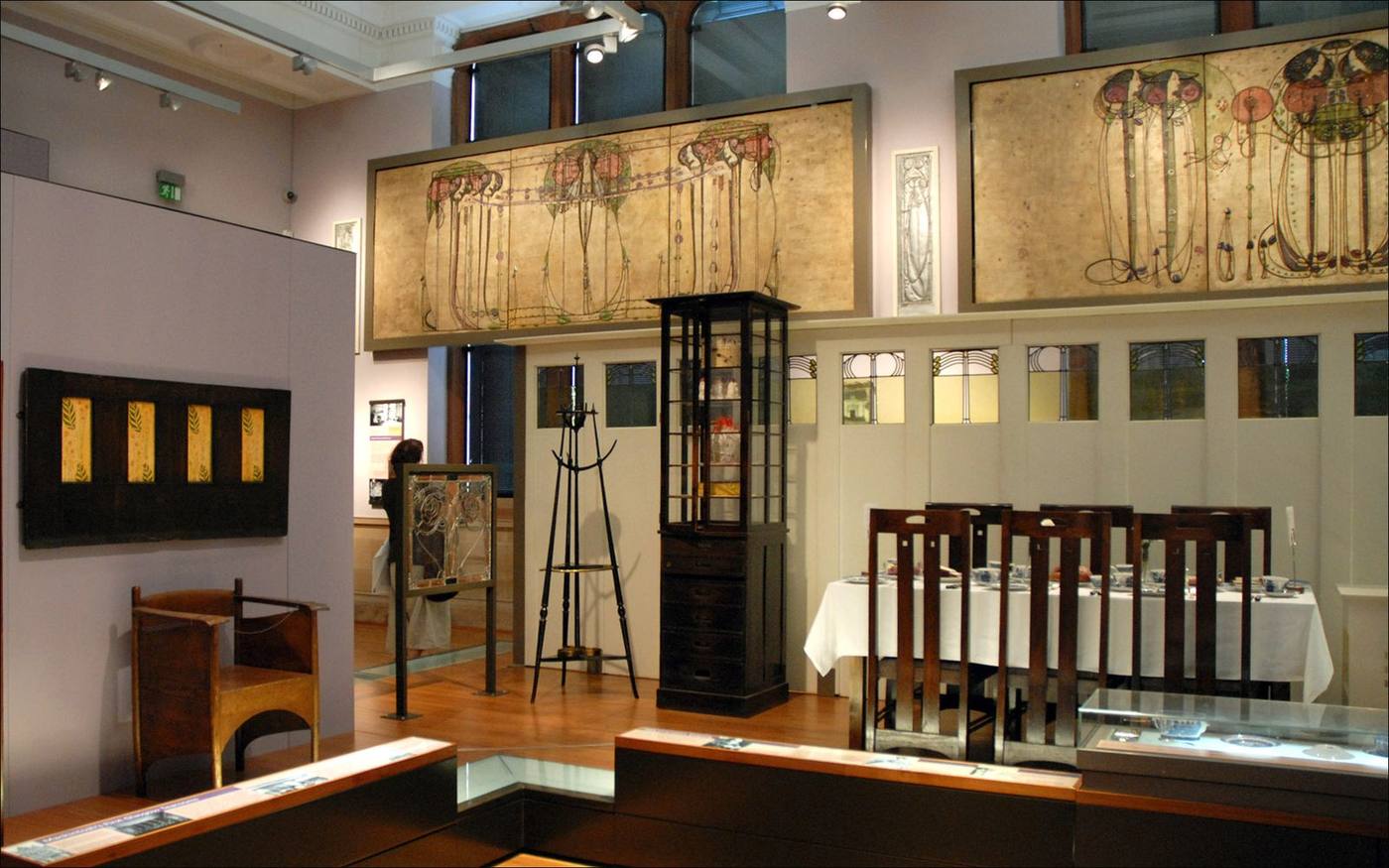 Mackintosh furniture and panels on display at Kelvingrove, Glasgow