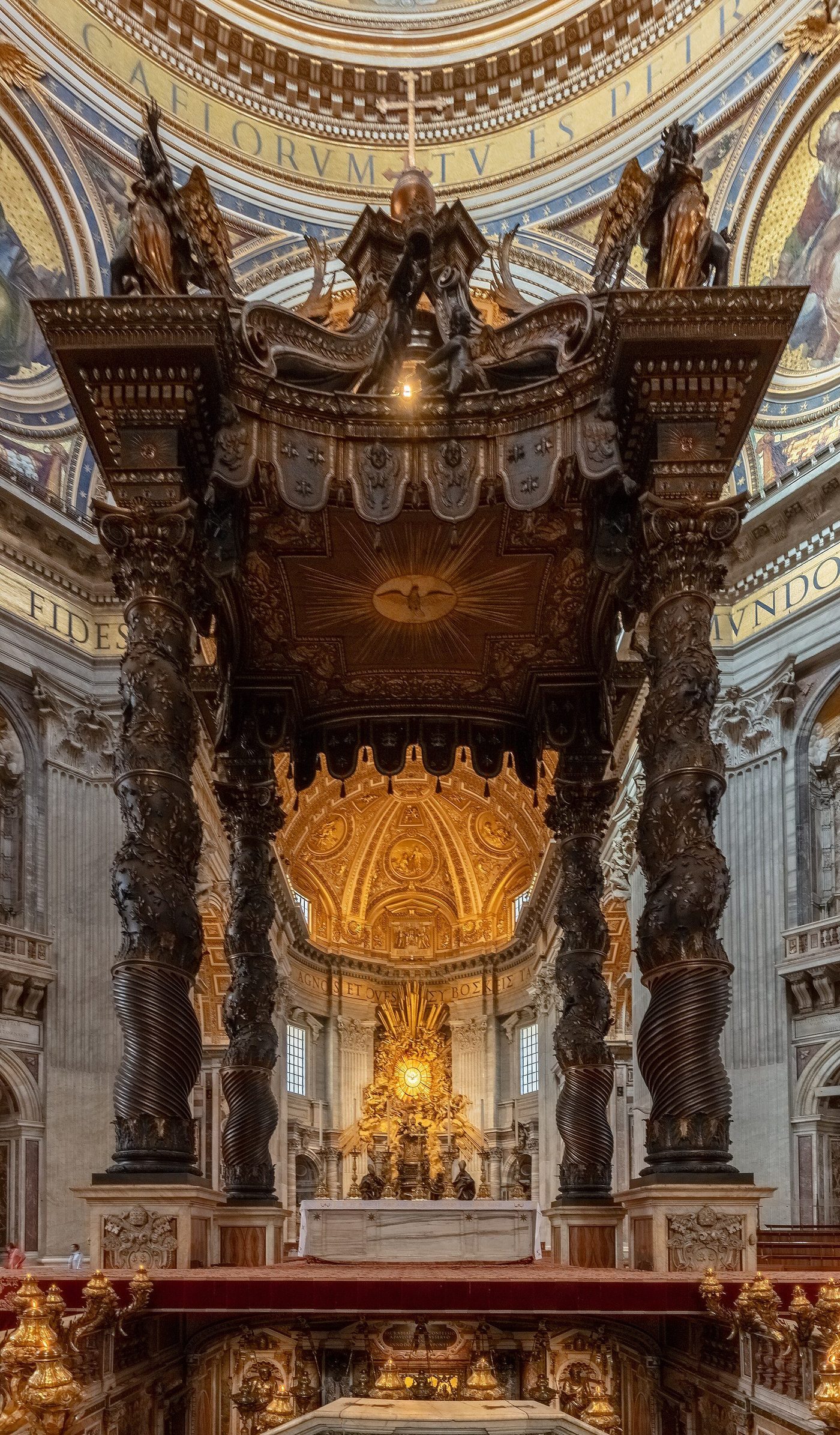 Bernini's Baldacchino in St Peter's, Rome — four twisted bronze columns carrying the canopy over the high altar