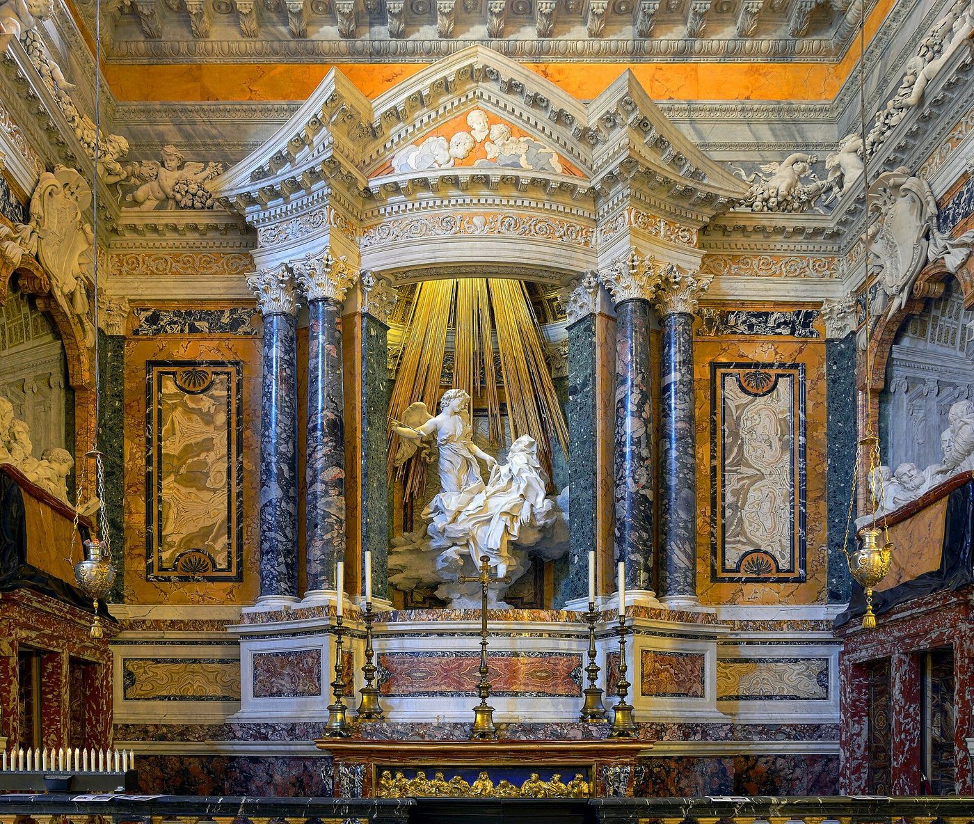 The Cornaro Chapel in Santa Maria della Vittoria, Rome — Bernini's Ecstasy of Saint Teresa in its theatre of marble and hidden light