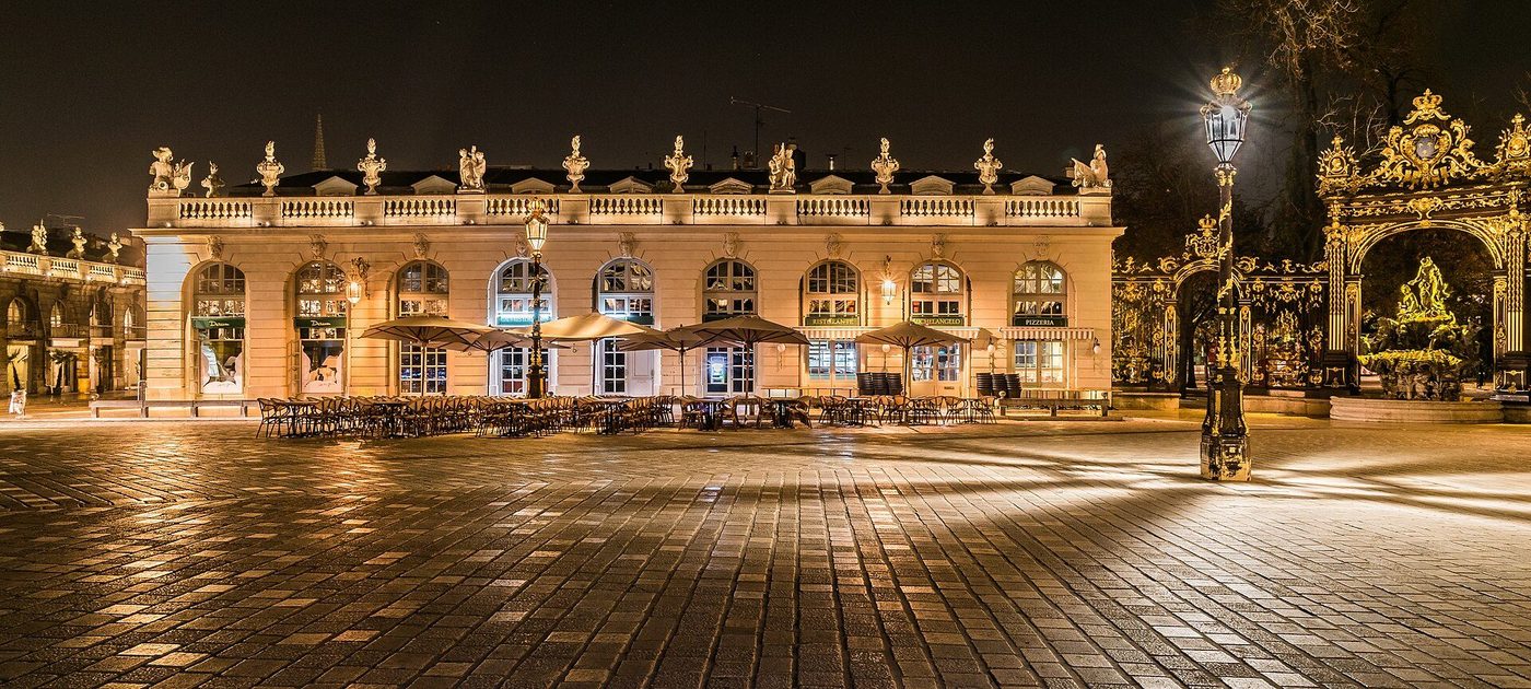 Place Stanislas, Nancy, by night — Héré's royal square behind its gilded gates