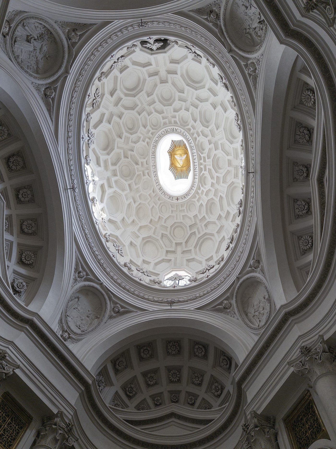 The coffered oval dome of San Carlo alle Quattro Fontane, shrinking toward its lantern