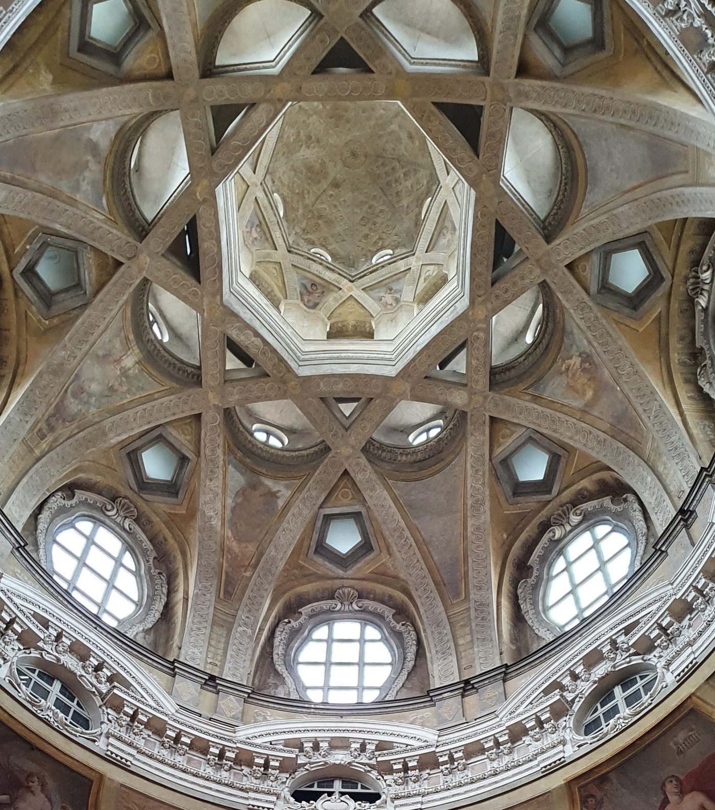 Guarini's dome in San Lorenzo, Turin — interlaced ribs weaving a star of light