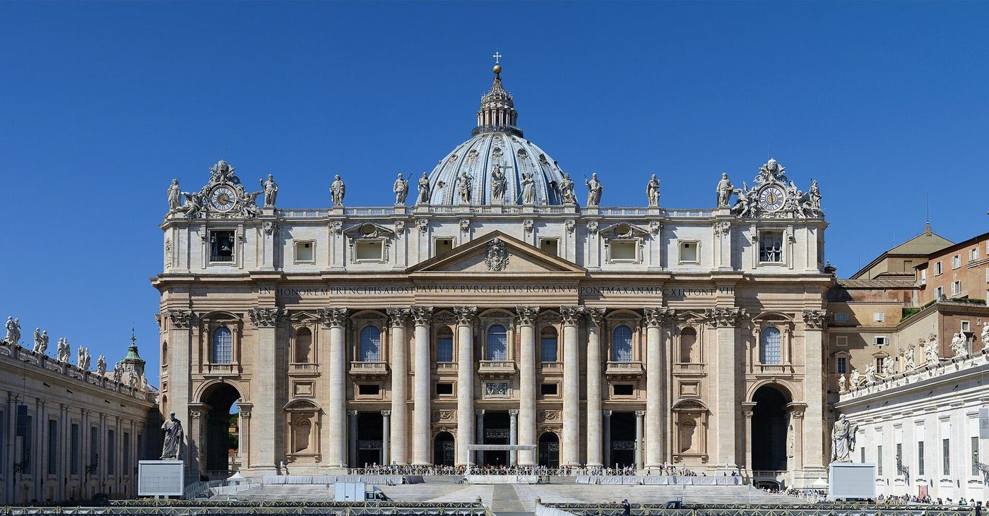 Maderno's facade of St Peter's, Rome, with Michelangelo's dome behind