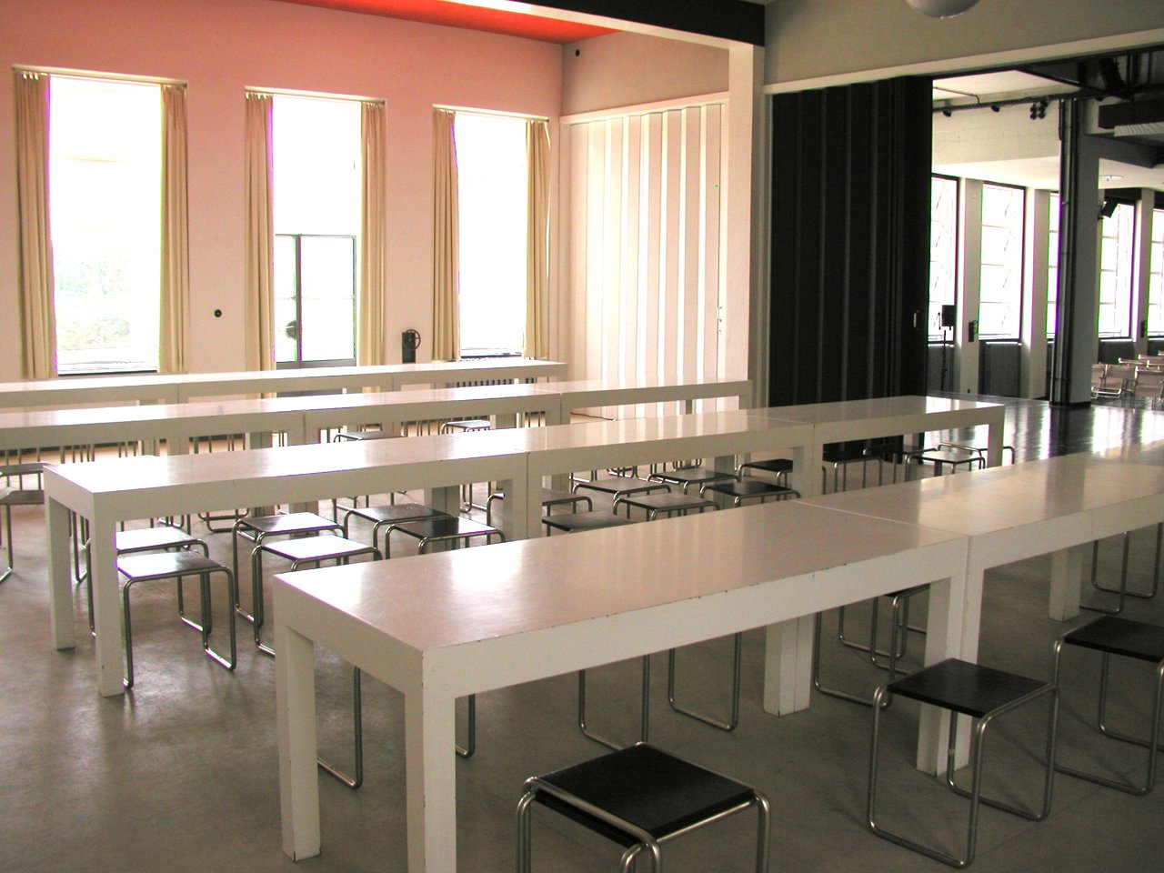 The canteen of the Bauhaus building in Dessau with tubular-steel chairs