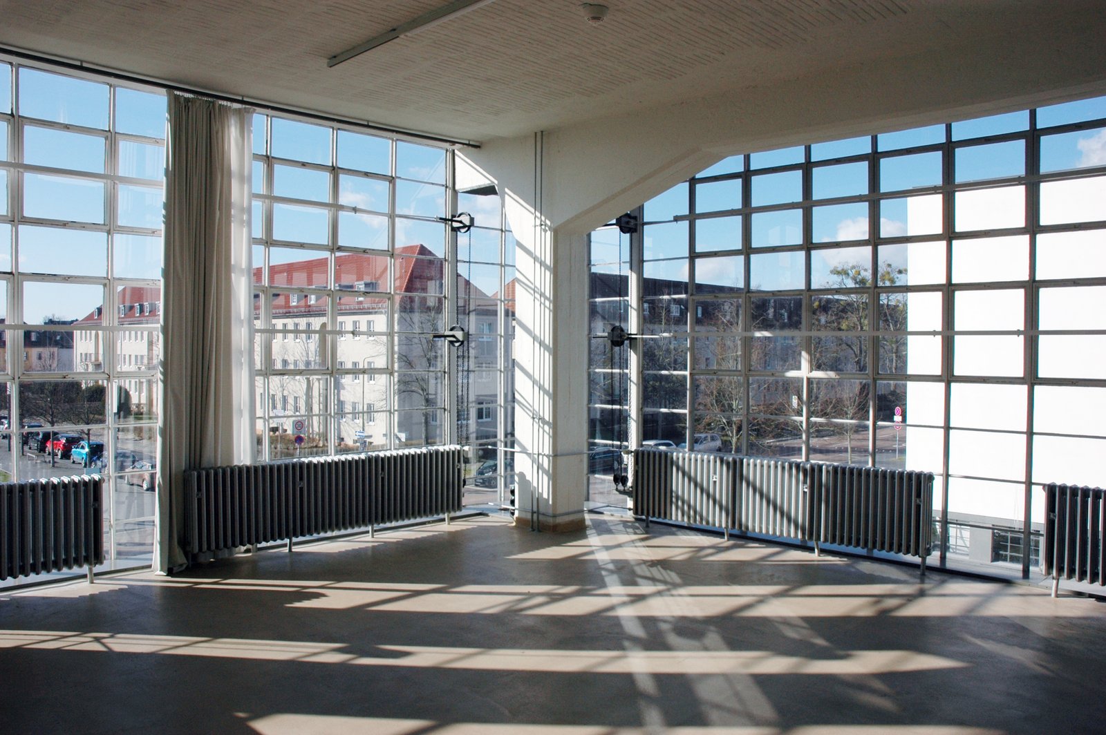 A workshop inside the Bauhaus building in Dessau, students at work