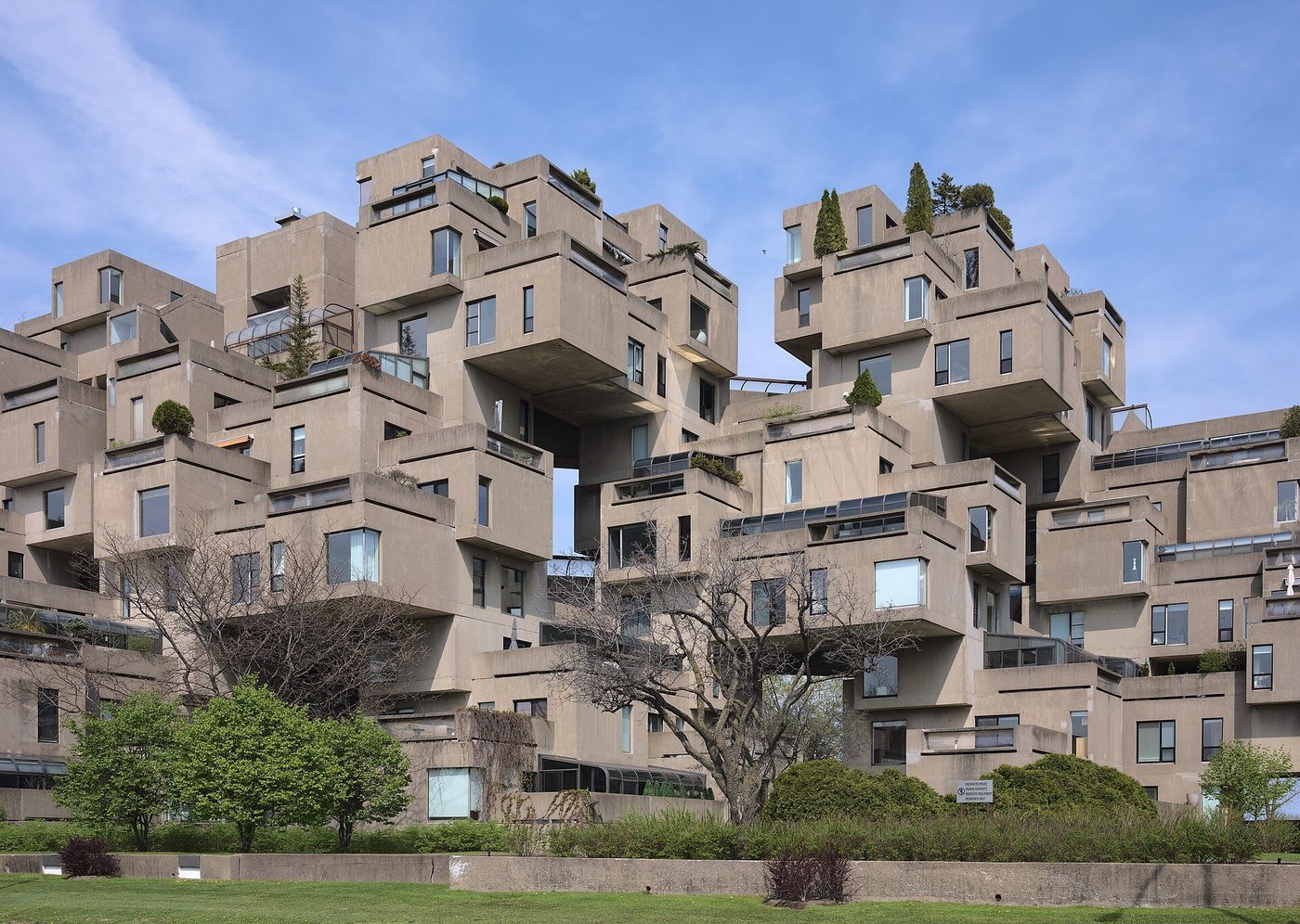 Habitat 67, Montreal — Safdie's stacked concrete boxes, each home with its roof garden