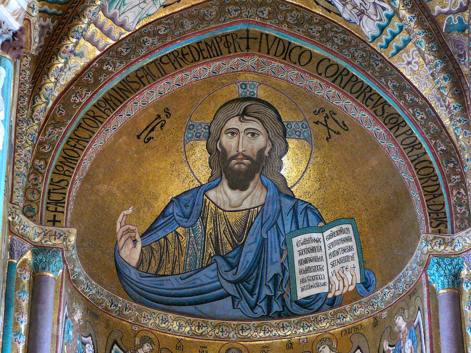 Christ Pantocrator in the apse mosaic of Cefalù Cathedral, Sicily
