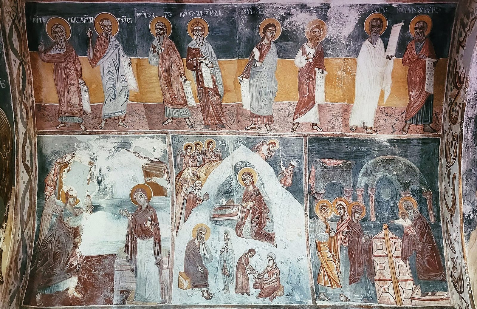The frescoed interior wall of Gelati Monastery, Georgia