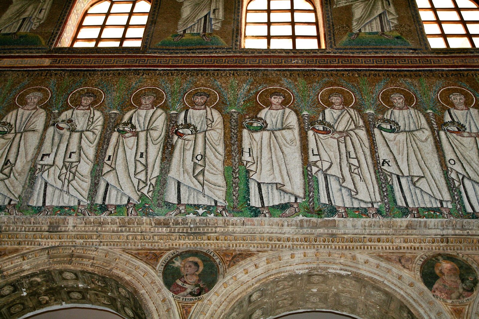 The procession of saints in mosaic along the nave of Sant'Apollinare Nuovo